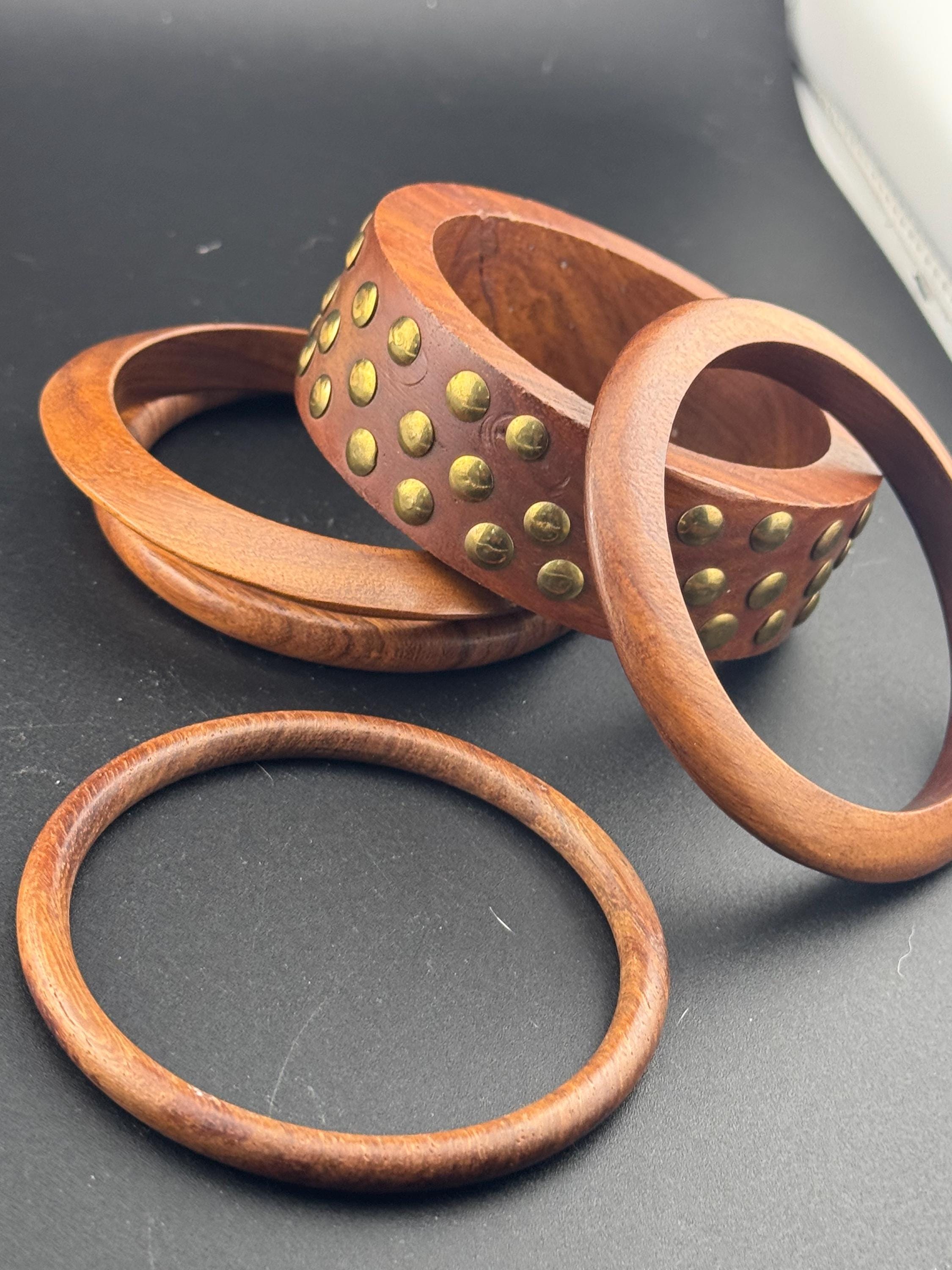 5 x vintage wooden stacking bangles in brown natural shades ethnic tribal boho festival bracelets