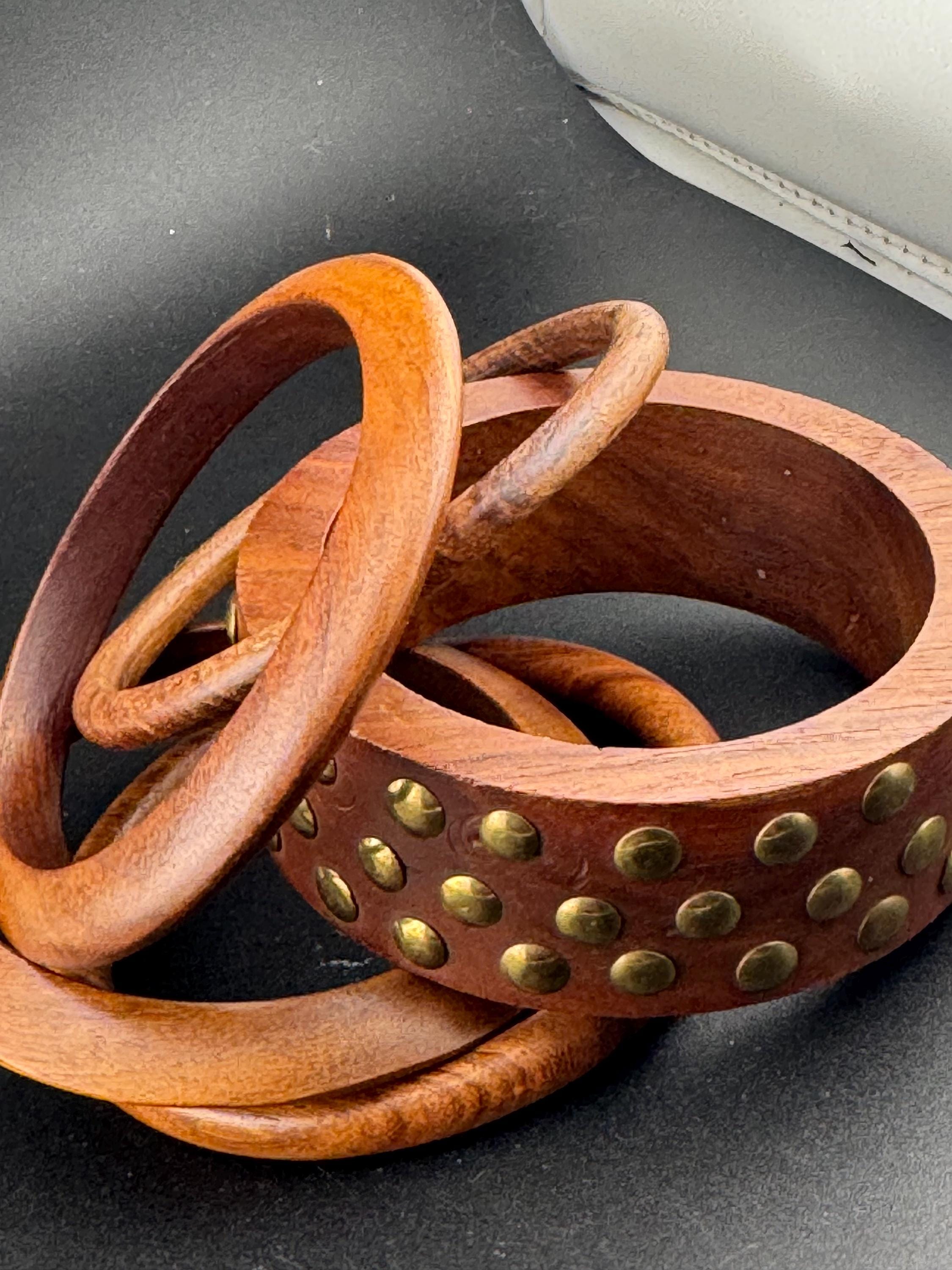 5 x vintage wooden stacking bangles in brown natural shades ethnic tribal boho festival bracelets