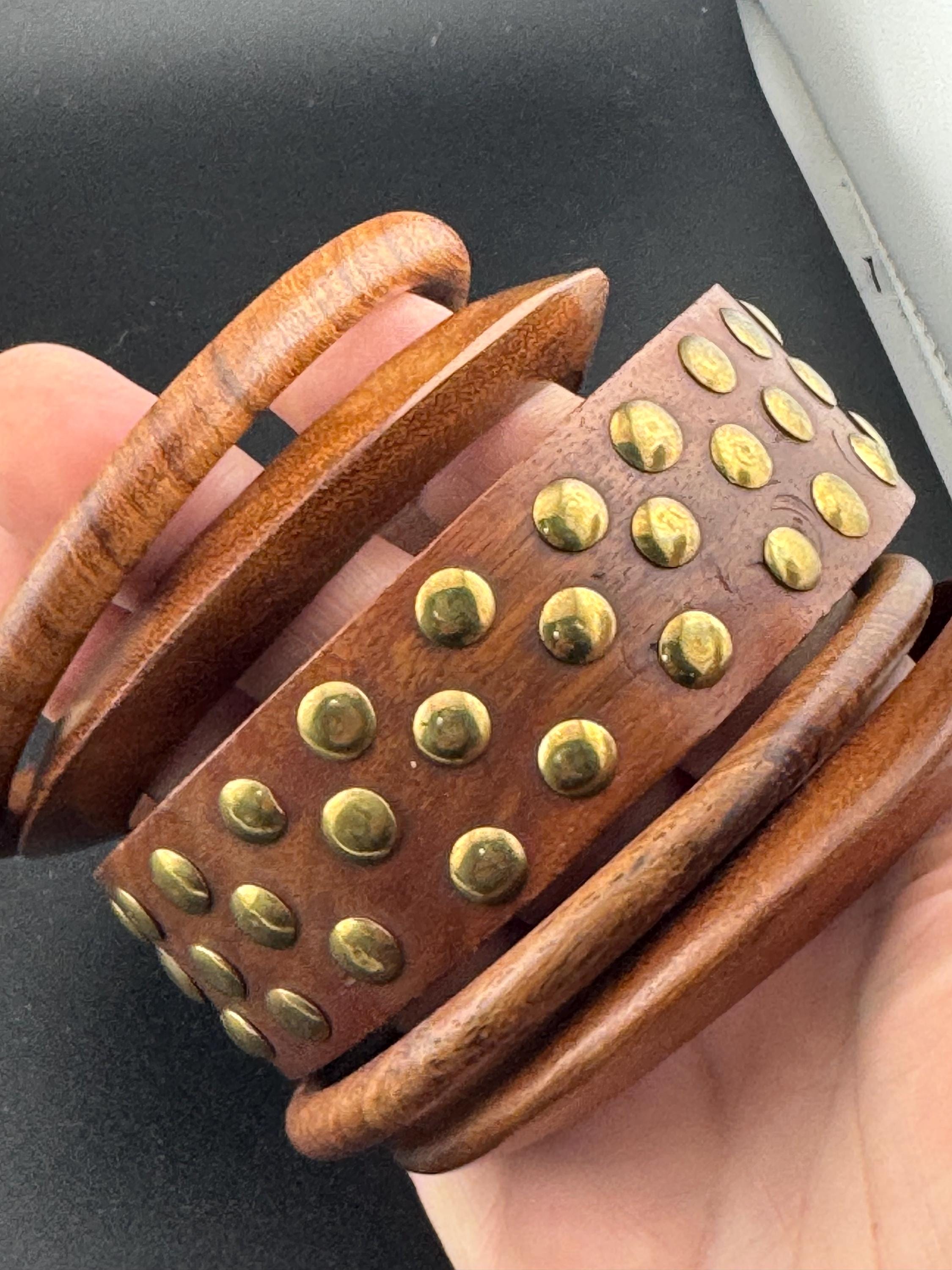 5 x vintage wooden stacking bangles in brown natural shades ethnic tribal boho festival bracelets