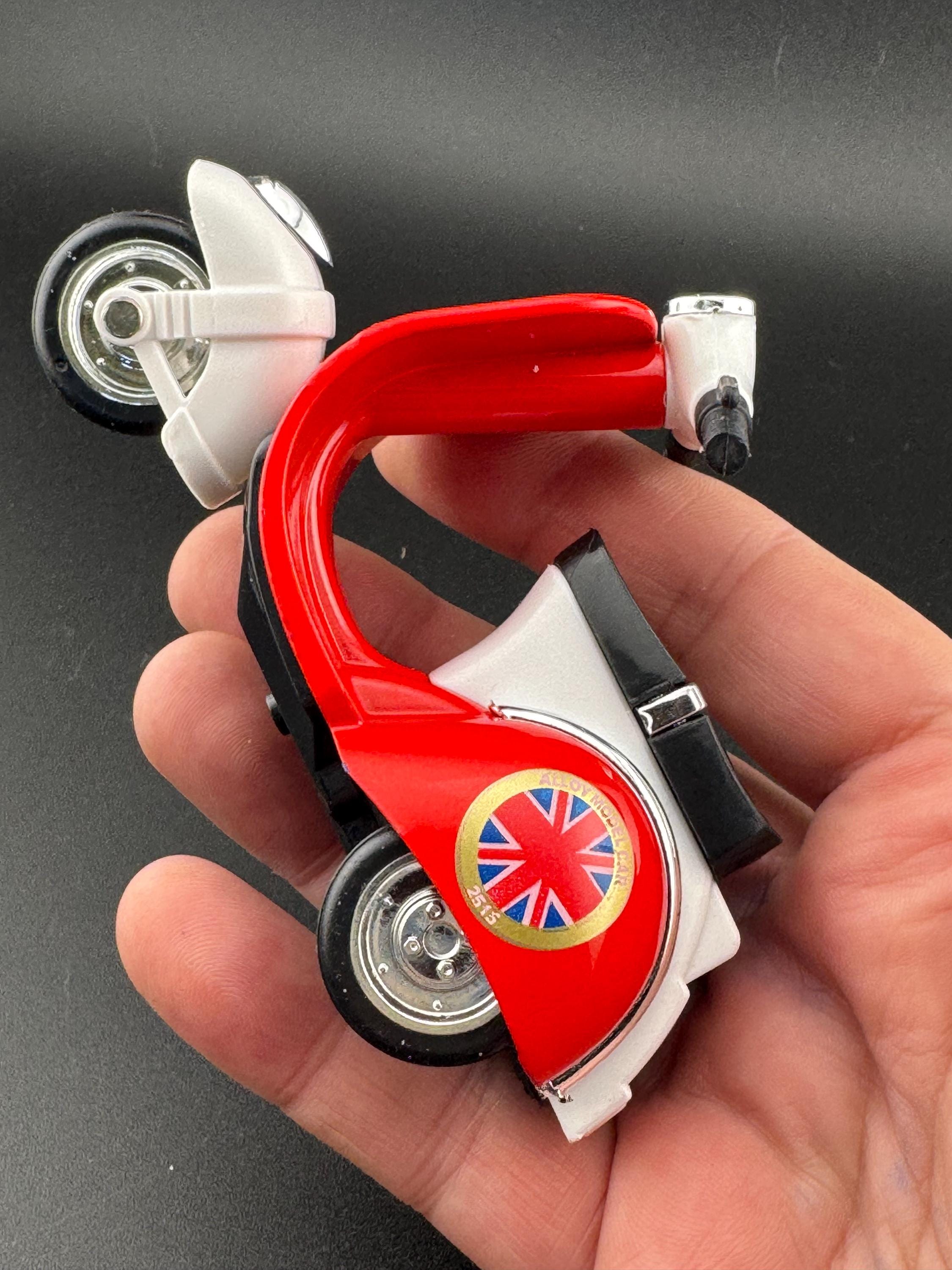 Novelty bright RED scooter motorbike toy birthday cake topper decoration, Union Jack design UK