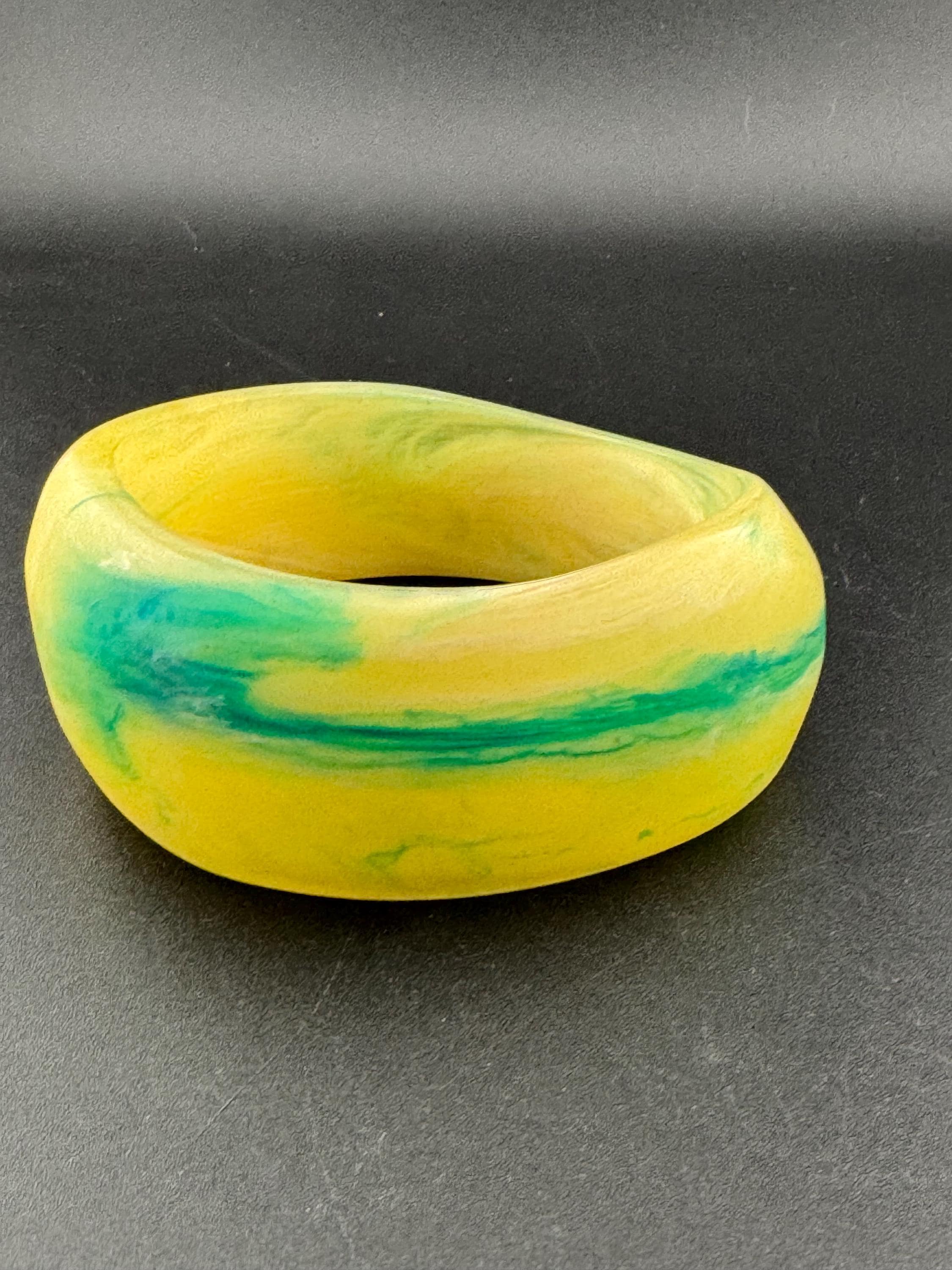 Vintage marbled light green plastic abstract wide cuff bangle bracelet