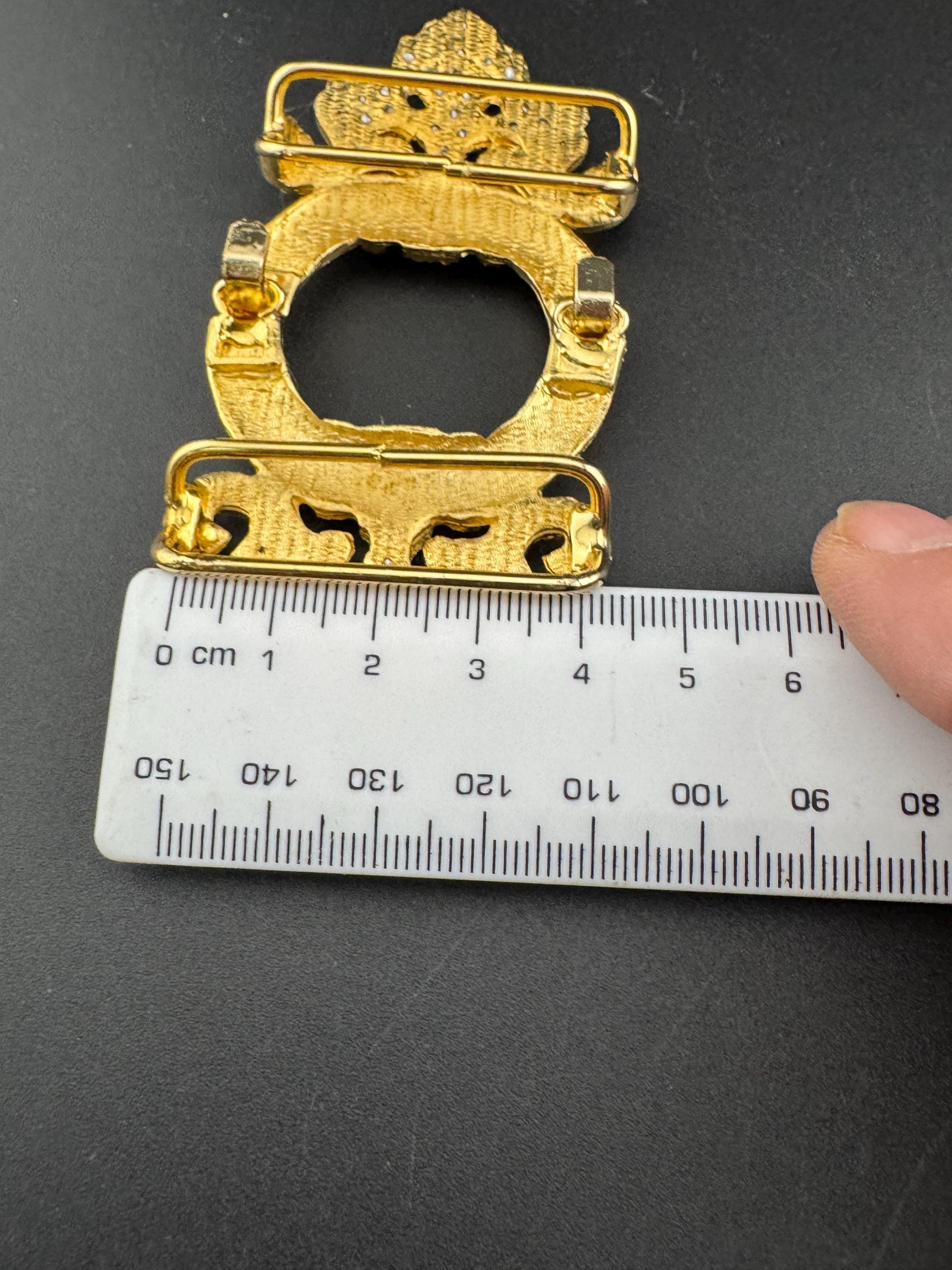 Large vintage gold tone 2 part belt buckle set with clear and black Swarovski crystal old shop stock