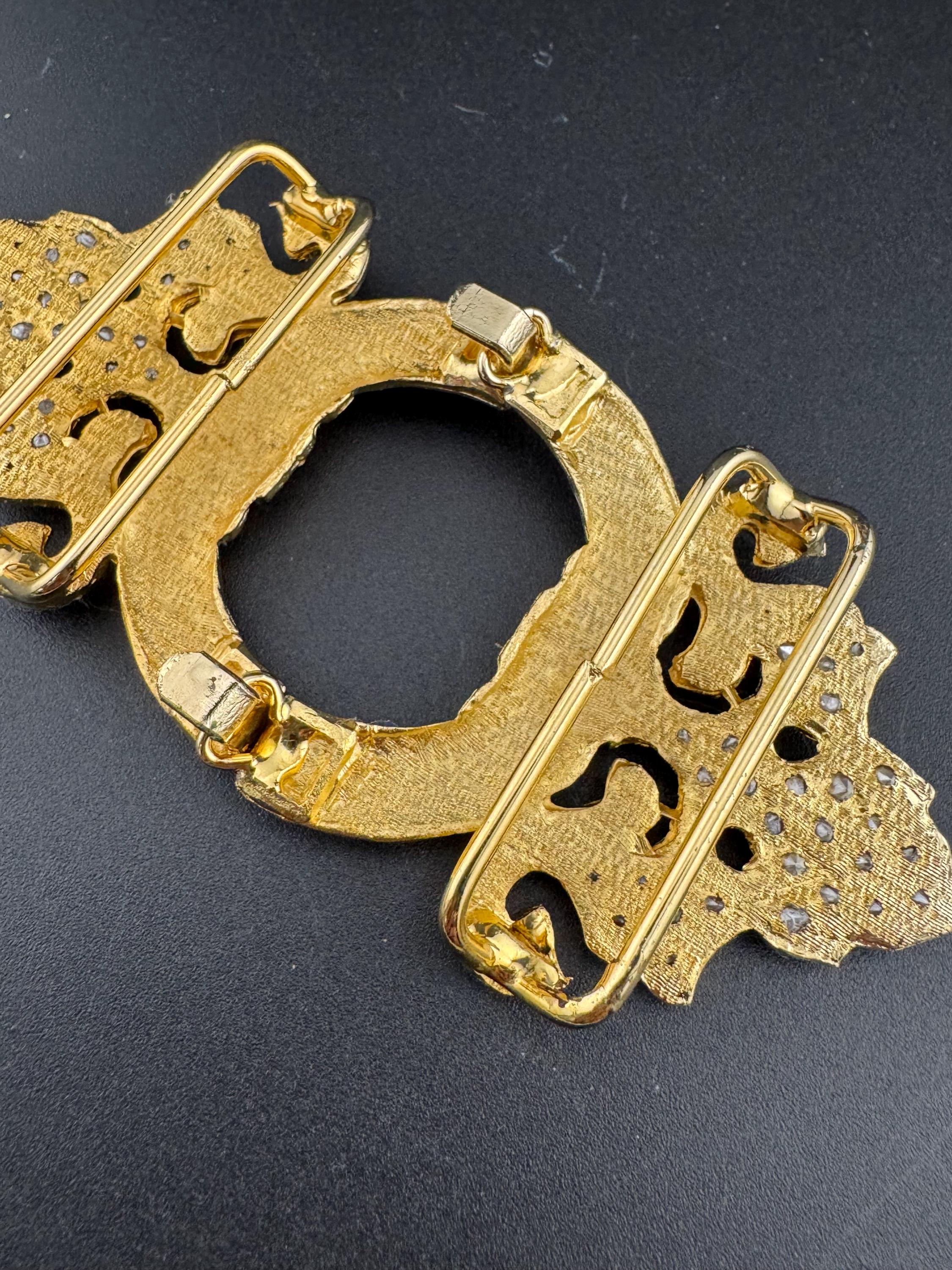 Large vintage gold tone 2 part belt buckle set with clear and black Swarovski crystal old shop stock