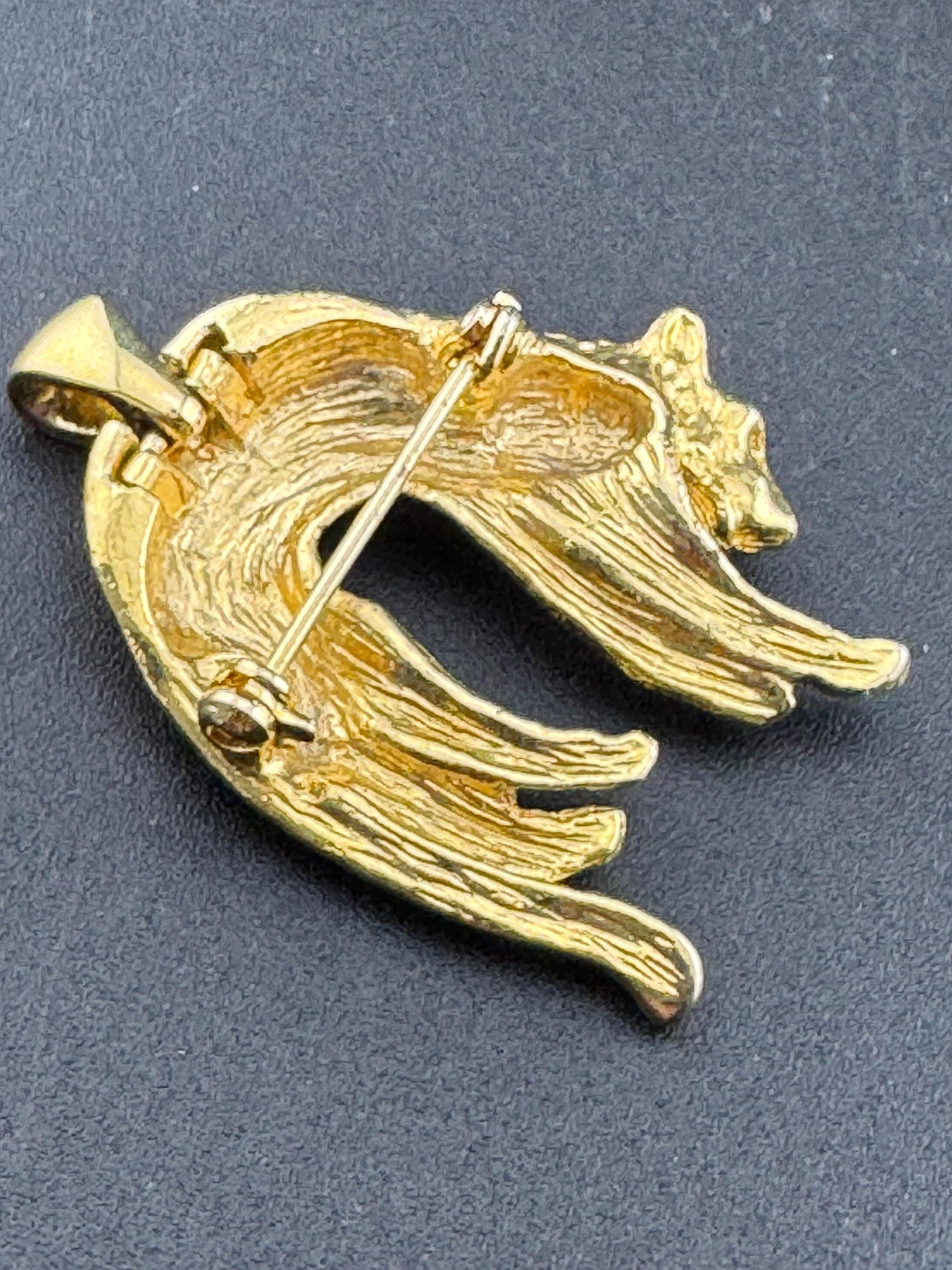 Black enamel Big Cat spotty leopard combination brooch and pendant , gold tone, vintage