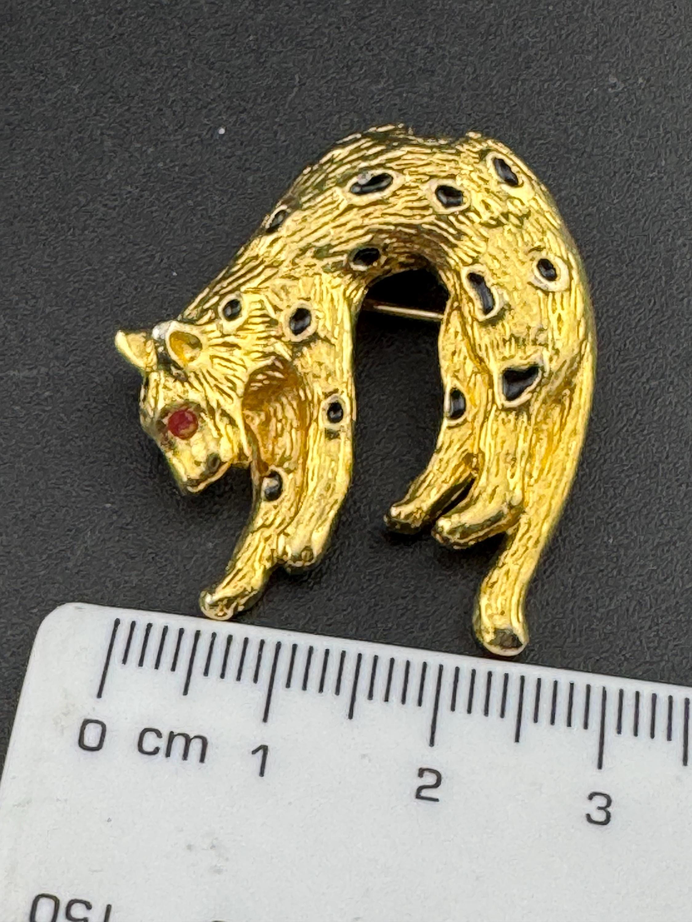 Black enamel Big Cat spotty leopard combination brooch and pendant , gold tone, vintage