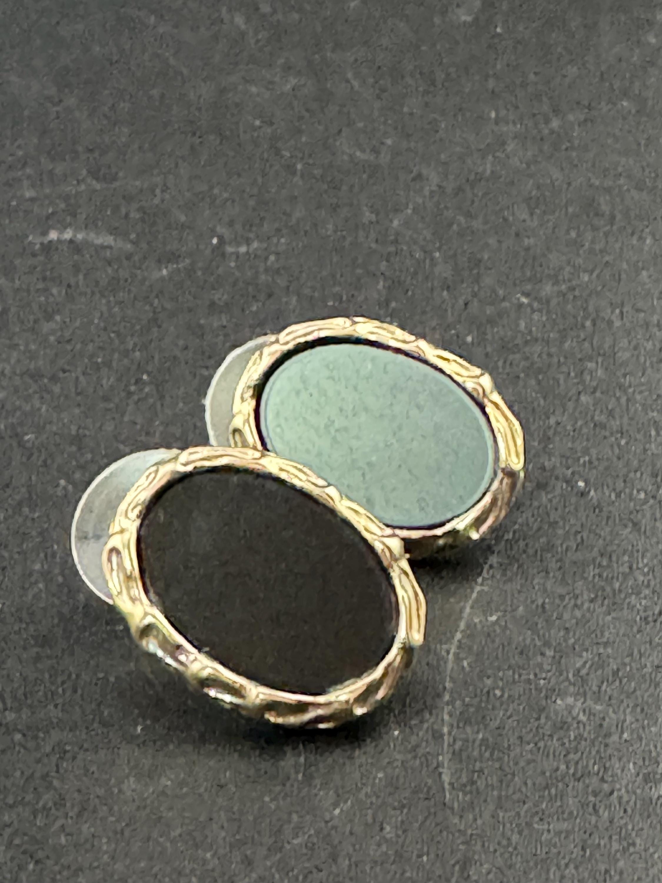 Vintage Gold plated Black enamel pair oval shaped stud earrings pierced, statement power dress y2k
