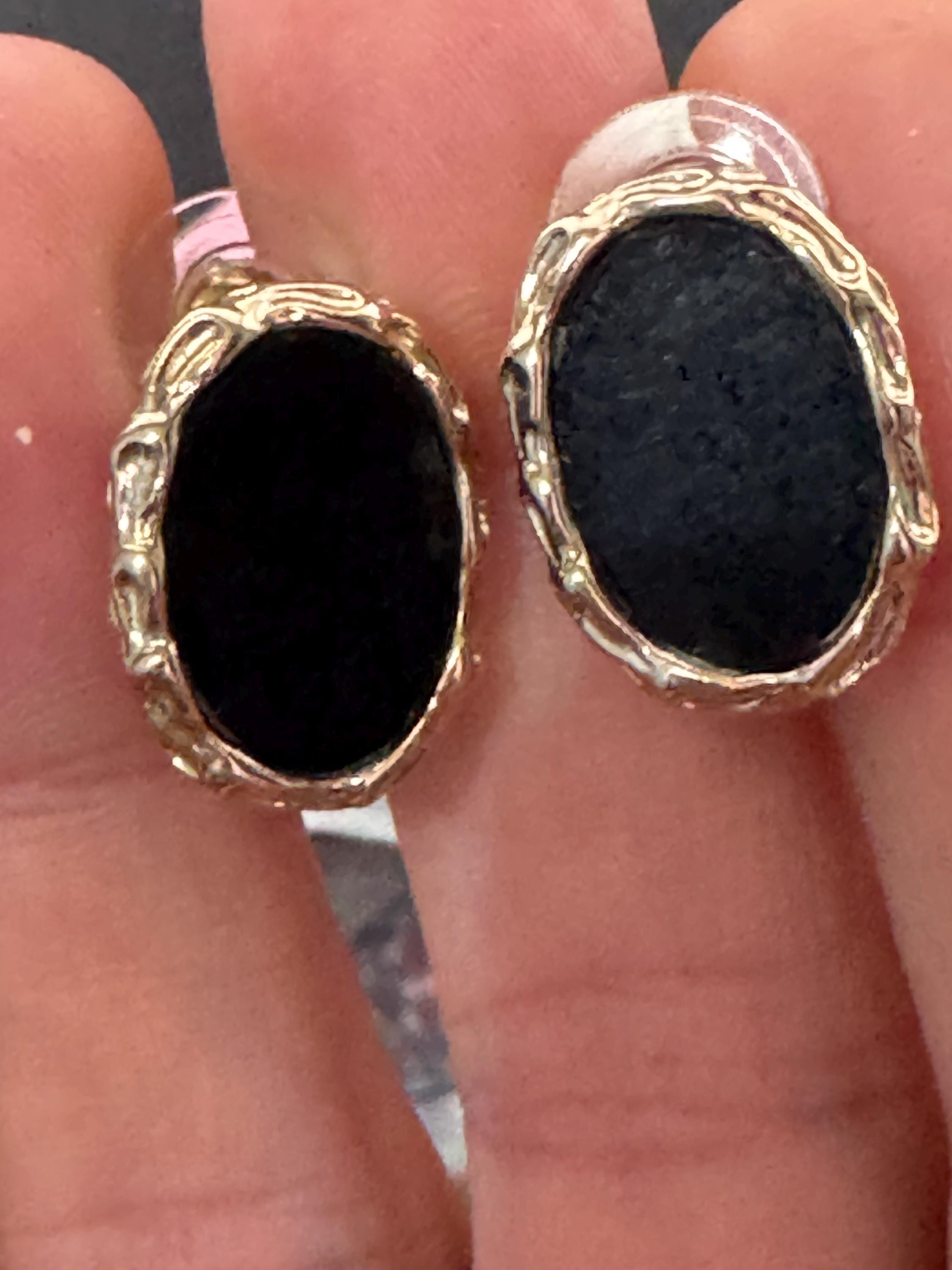Vintage Gold plated Black enamel pair oval shaped stud earrings pierced, statement power dress y2k