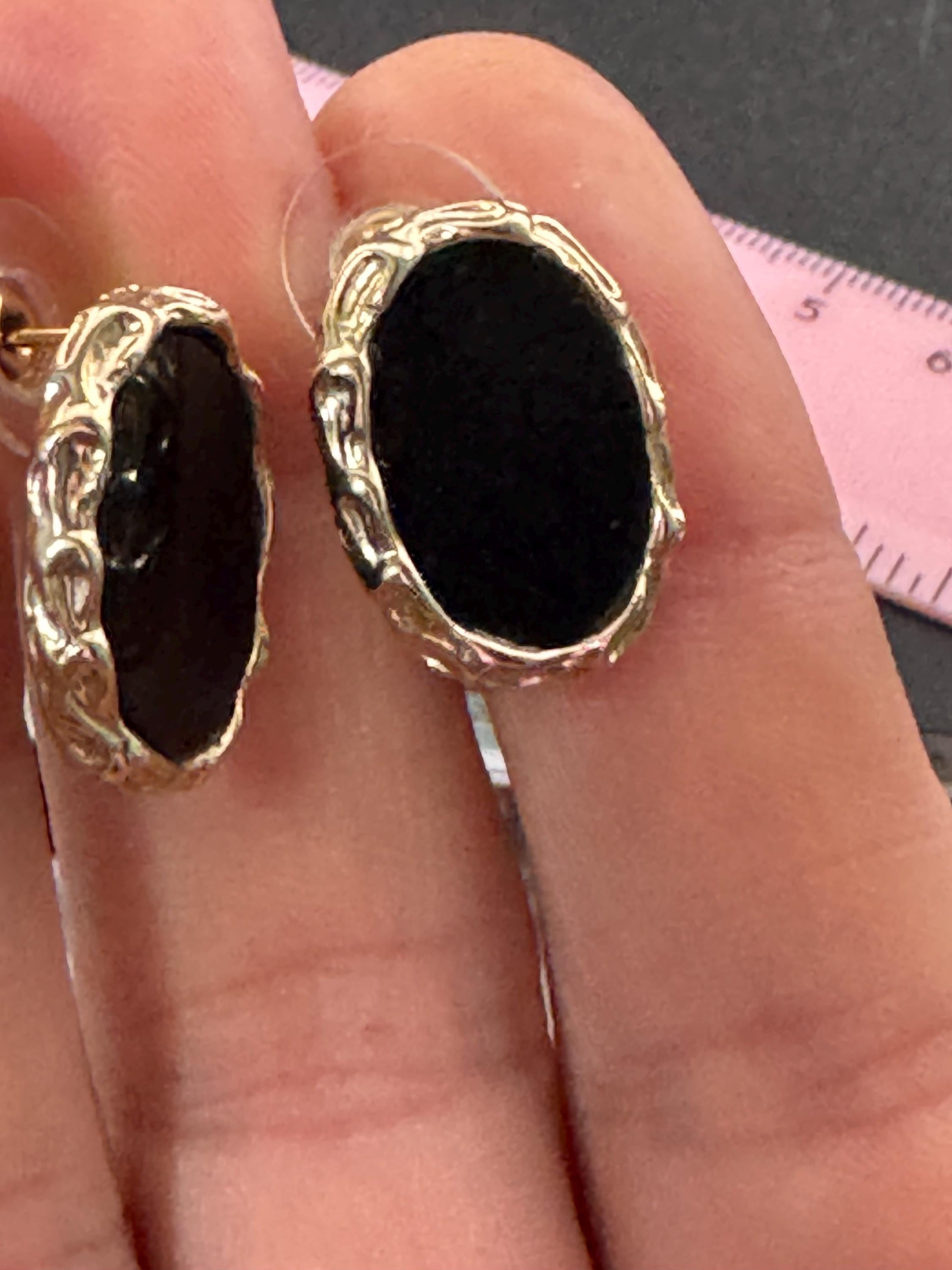Vintage Gold plated Black enamel pair oval shaped stud earrings pierced, statement power dress y2k