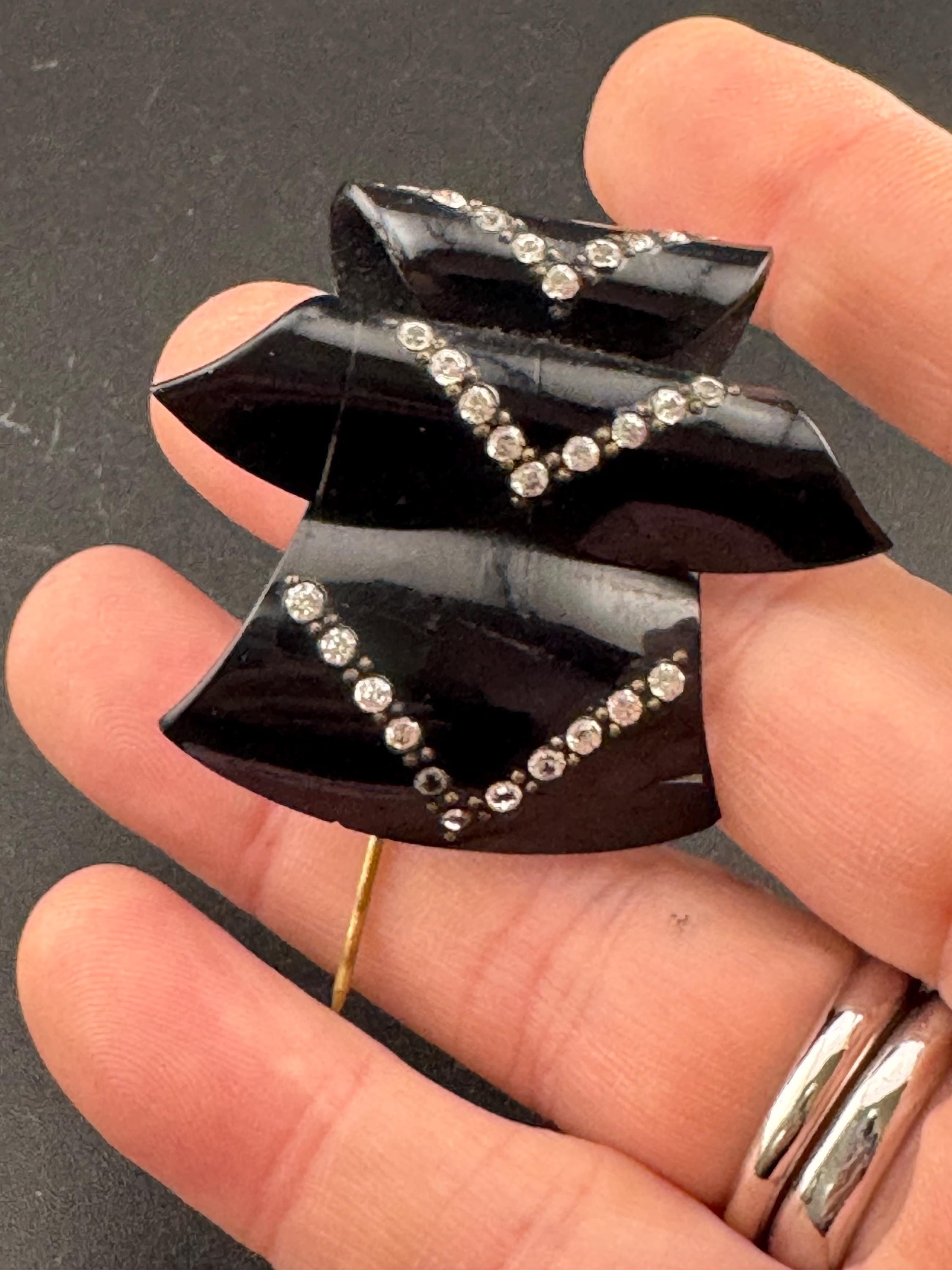 True Art Deco hat flash pin set with clear diamante paste rhinestones ,  black early plastic 1920s 1930s 1940s