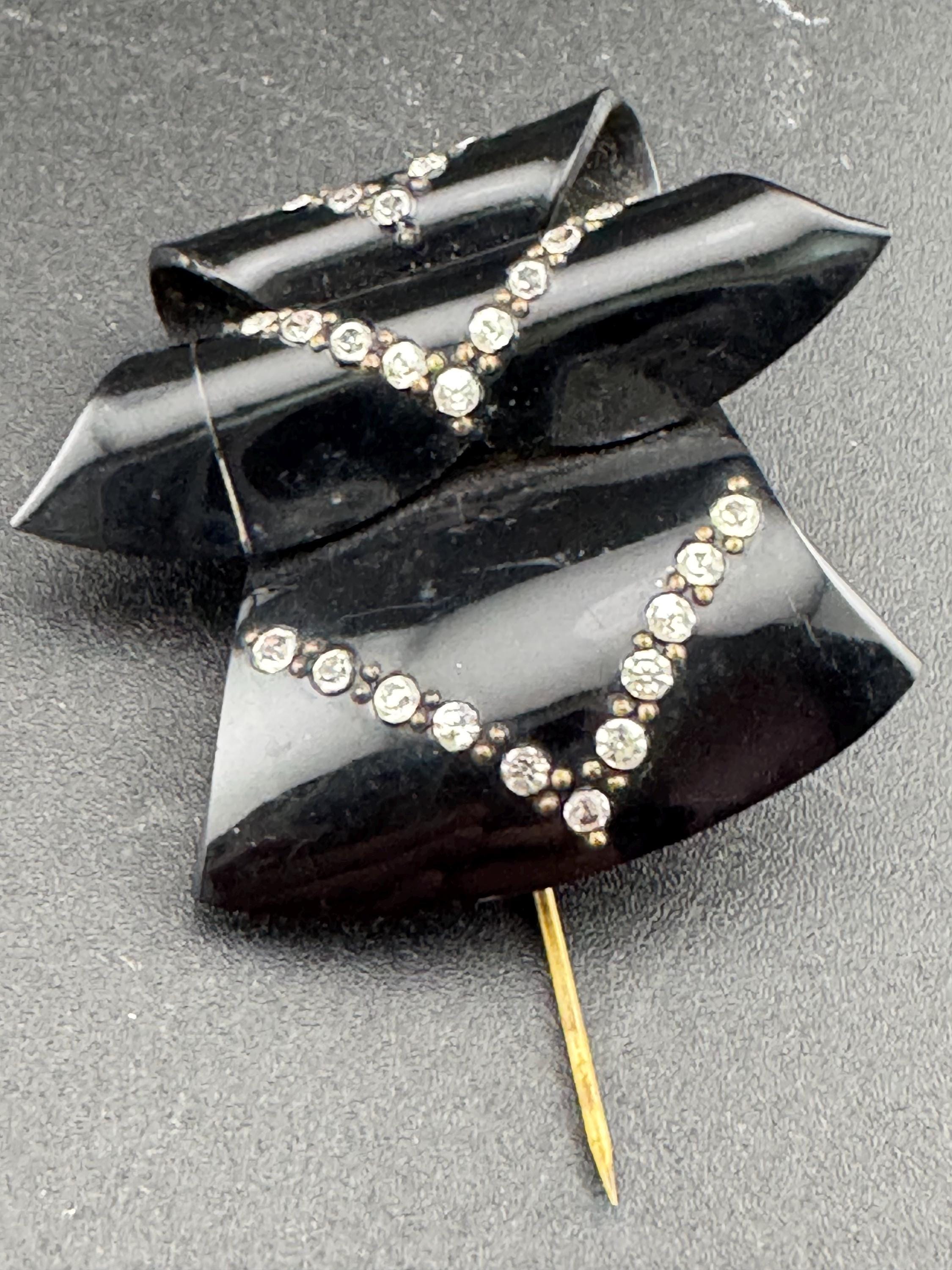 True Art Deco hat flash pin set with clear diamante paste rhinestones ,  black early plastic 1920s 1930s 1940s