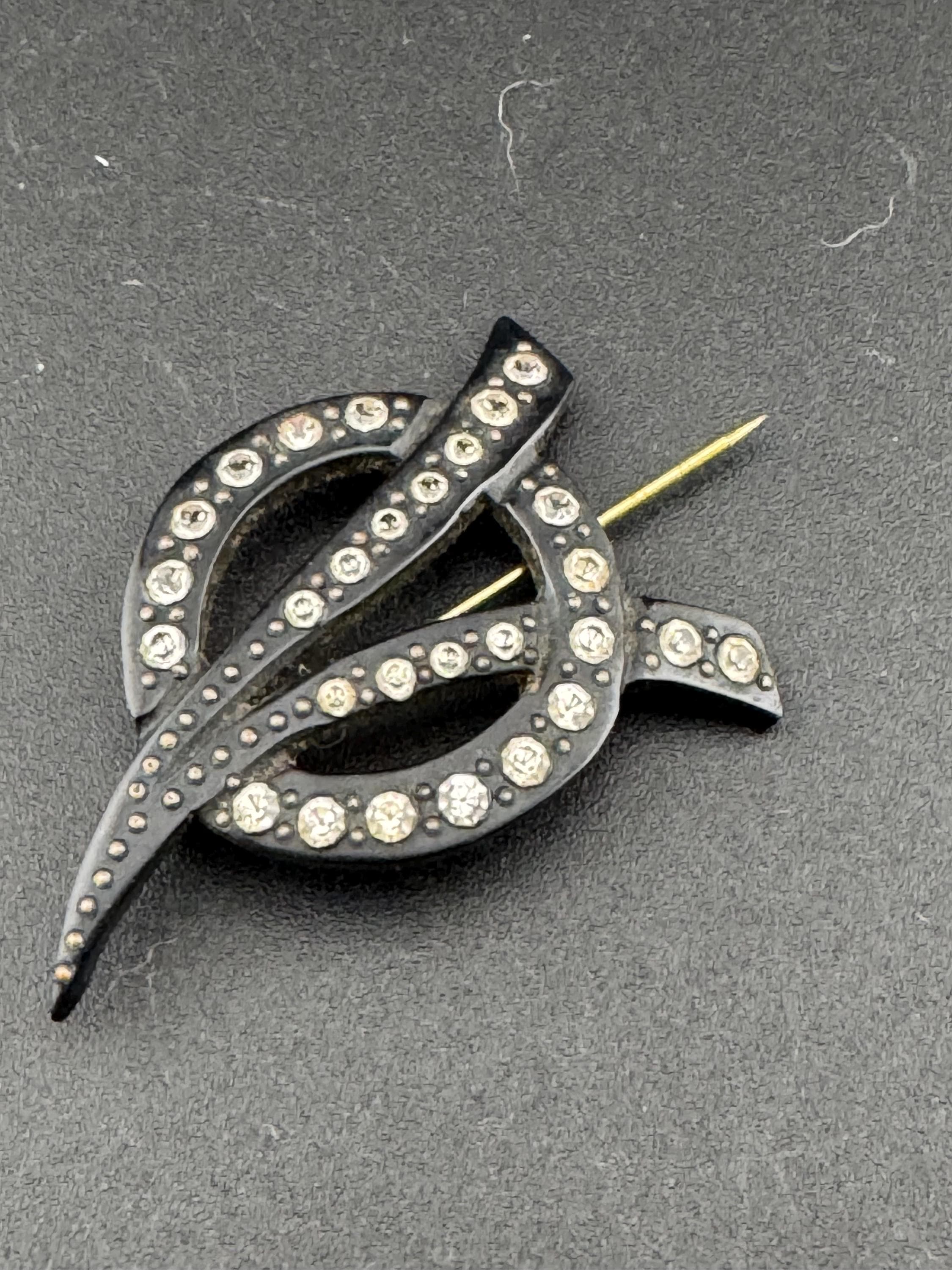 True Art Deco hat flash pin set with clear diamante paste rhinestones ,  black early plastic 1920s 1930s 1940s