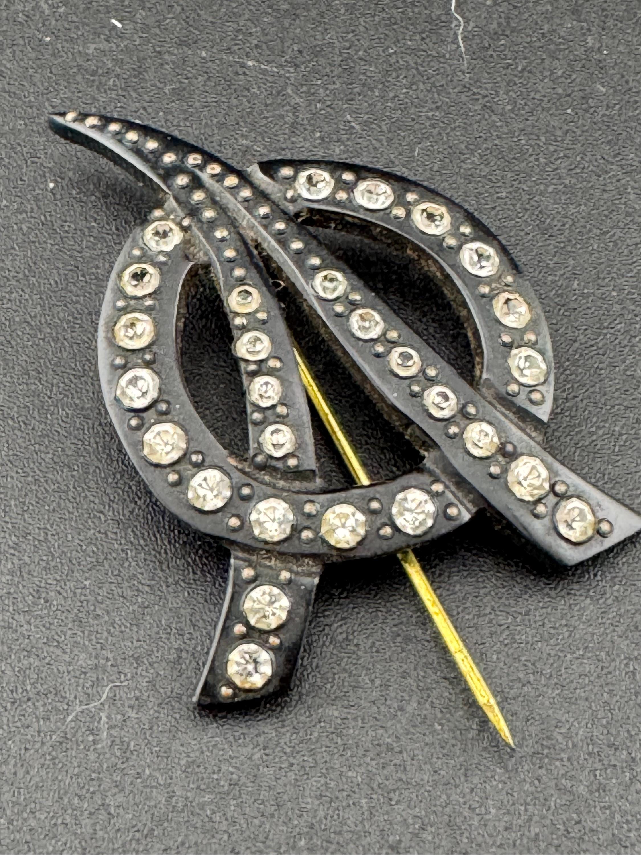 True Art Deco hat flash pin set with clear diamante paste rhinestones ,  black early plastic 1920s 1930s 1940s