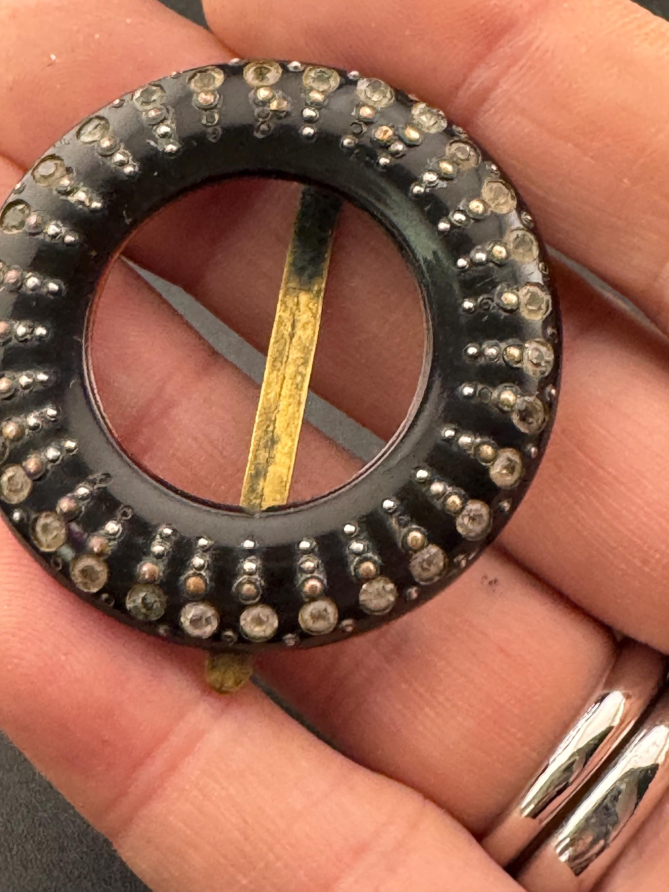 True Art Deco hair clip pin set with clear diamante paste rhinestones ,  black early plastic 1920s 1930s 1940s