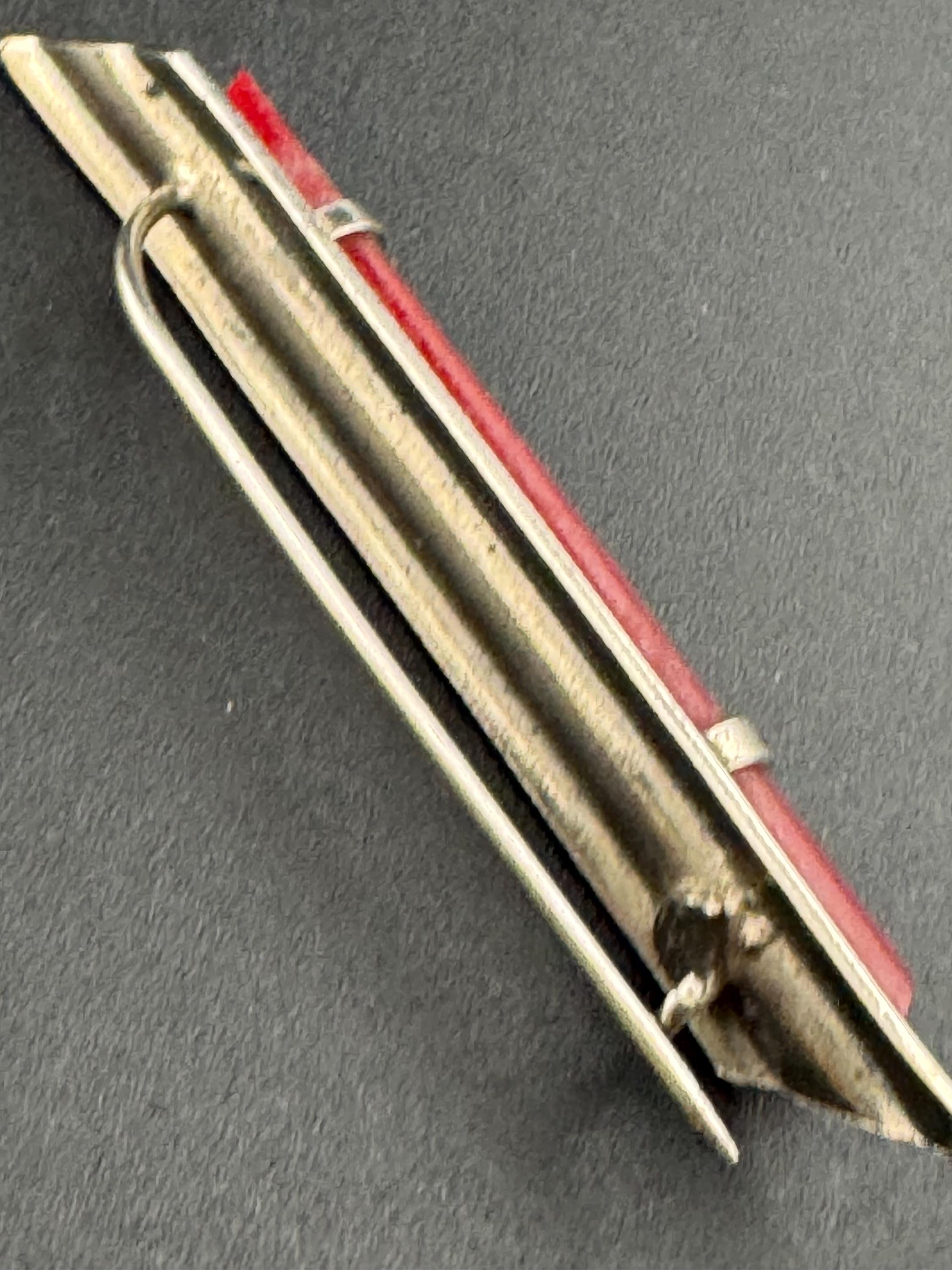 Vintage Stylish Red early plastic chrome silver modernist mid century art Deco bar brooch 1920s