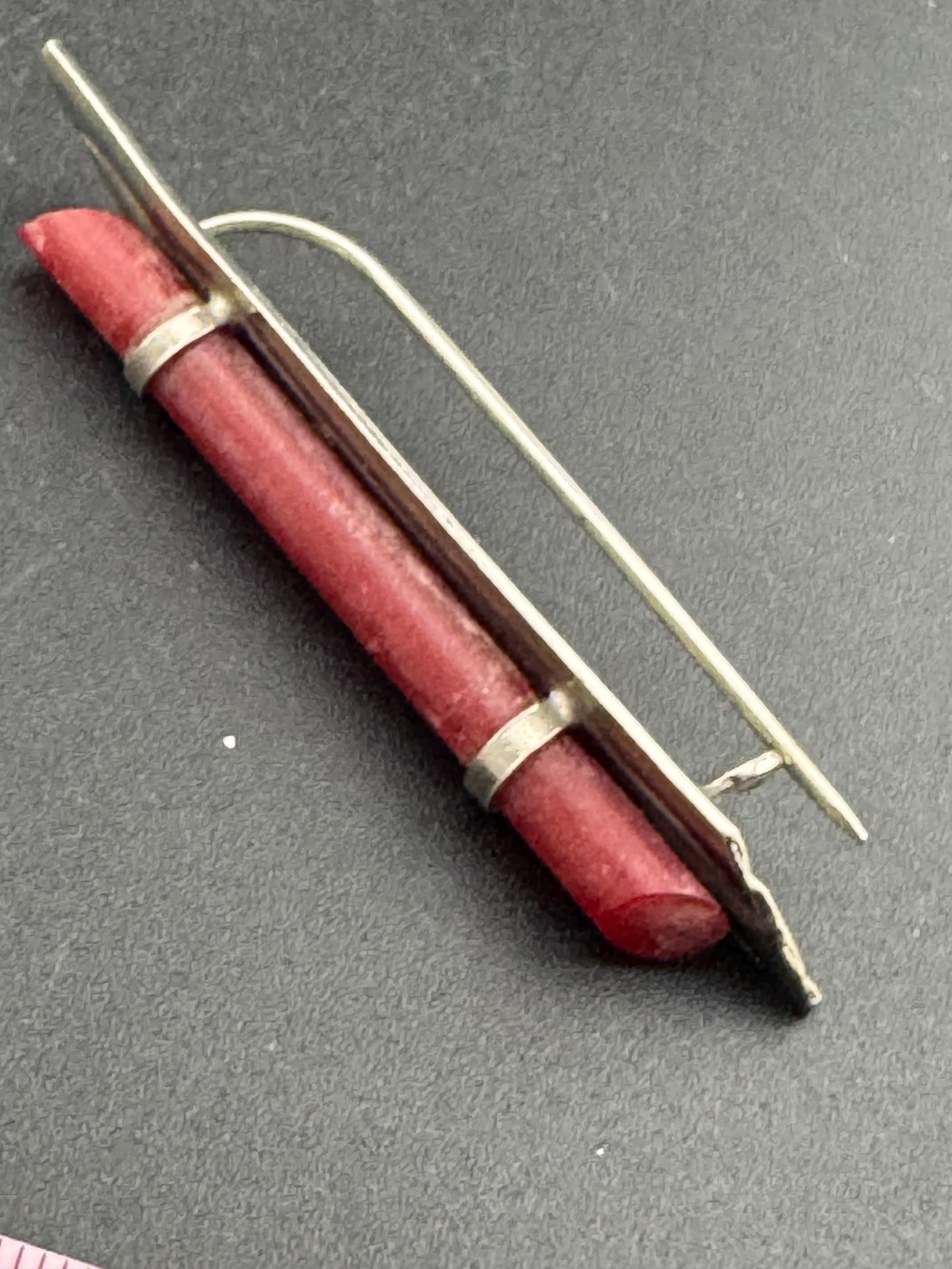 Vintage Stylish Red early plastic chrome silver modernist mid century art Deco bar brooch 1920s