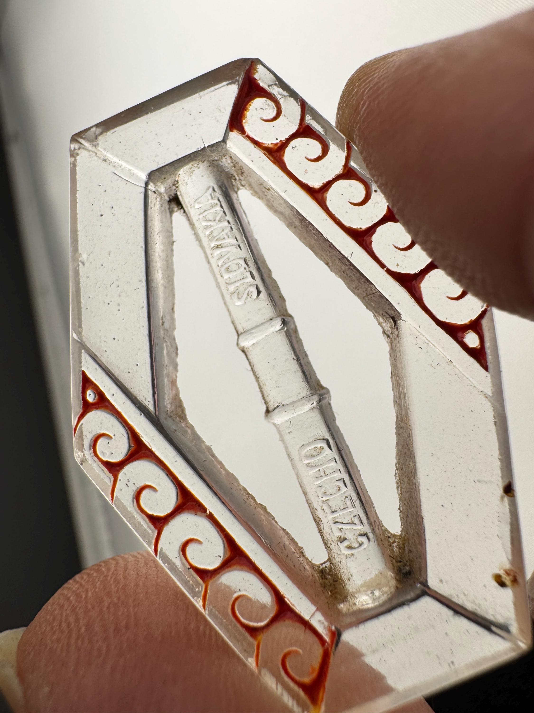 Czech clear and red pressed Glass vintage Antique belt buckle Haberdashery Sewing dressmaking