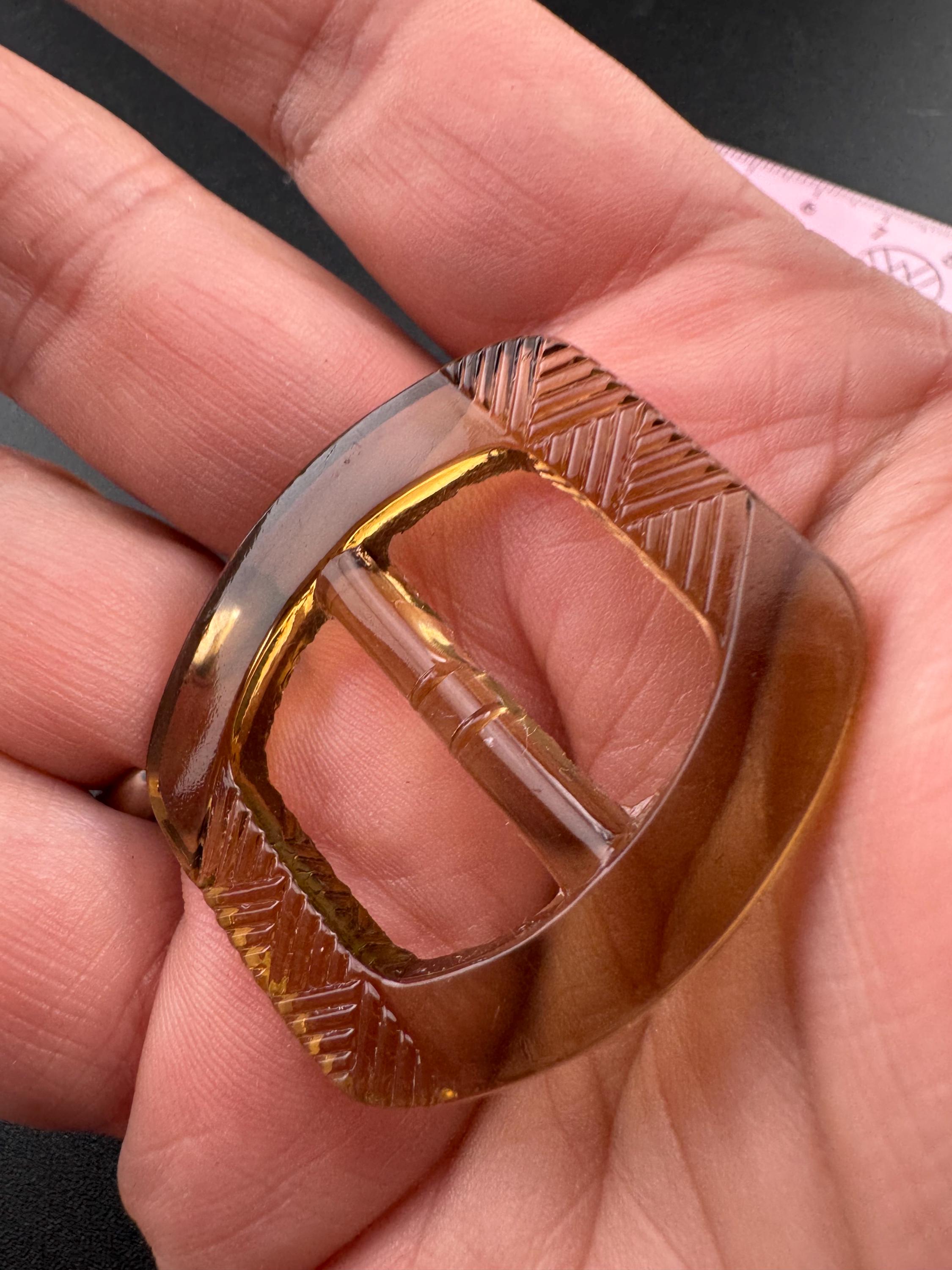 Czech taupe brown pressed Glass vintage Antique belt buckle Haberdashery Sewing dressmaking