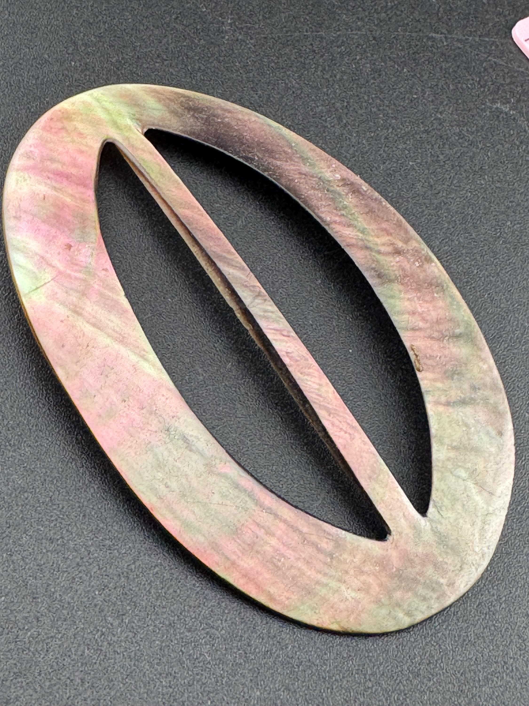 Large oval high curved Mother of Pearl antique shoe Belt Buckle Victorian