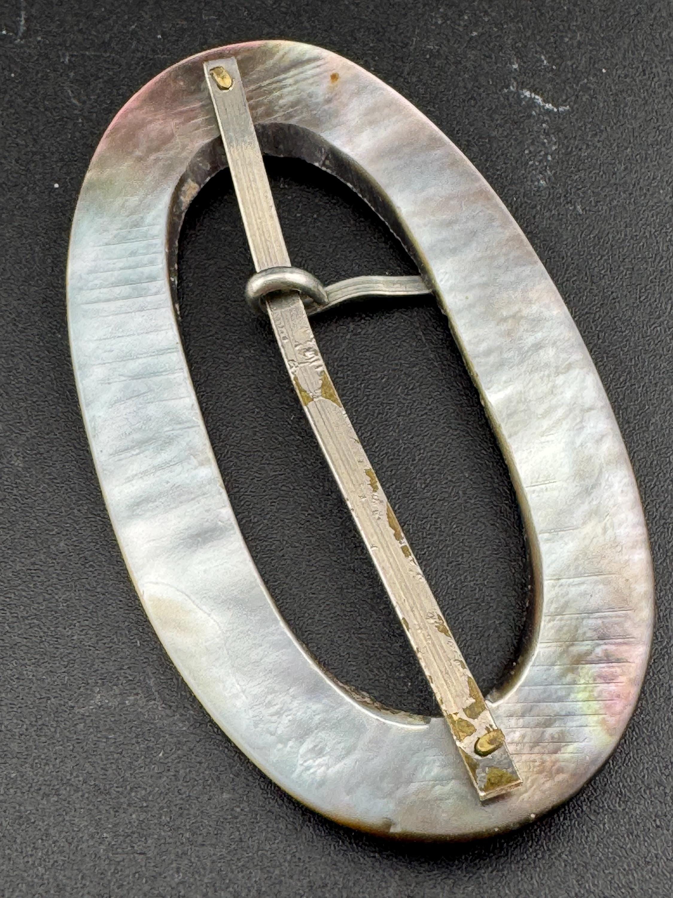 Large oval mother of Pearl antique shell shoe Belt Buckle Victorian