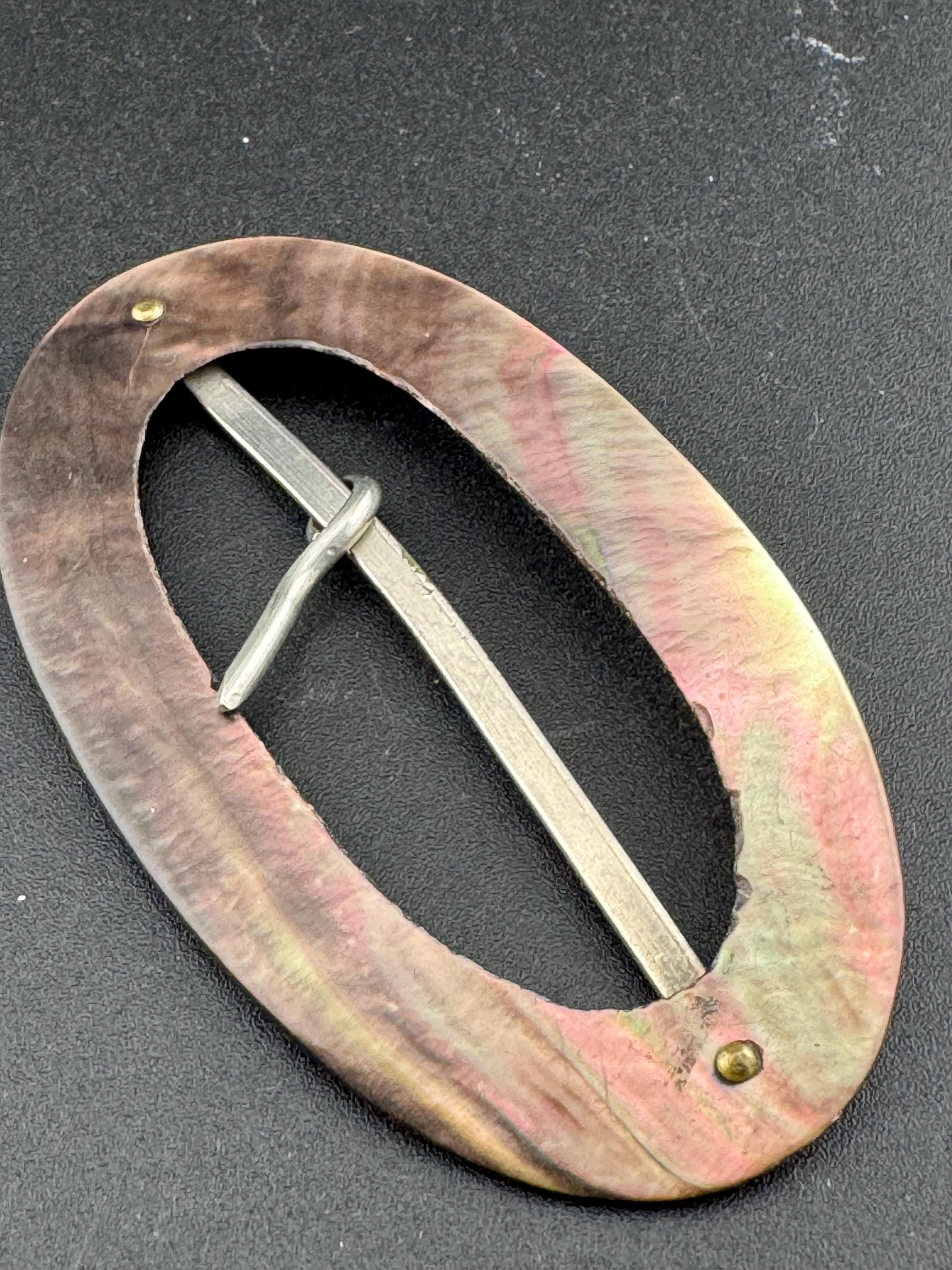 Large oval mother of Pearl antique shell shoe Belt Buckle Victorian