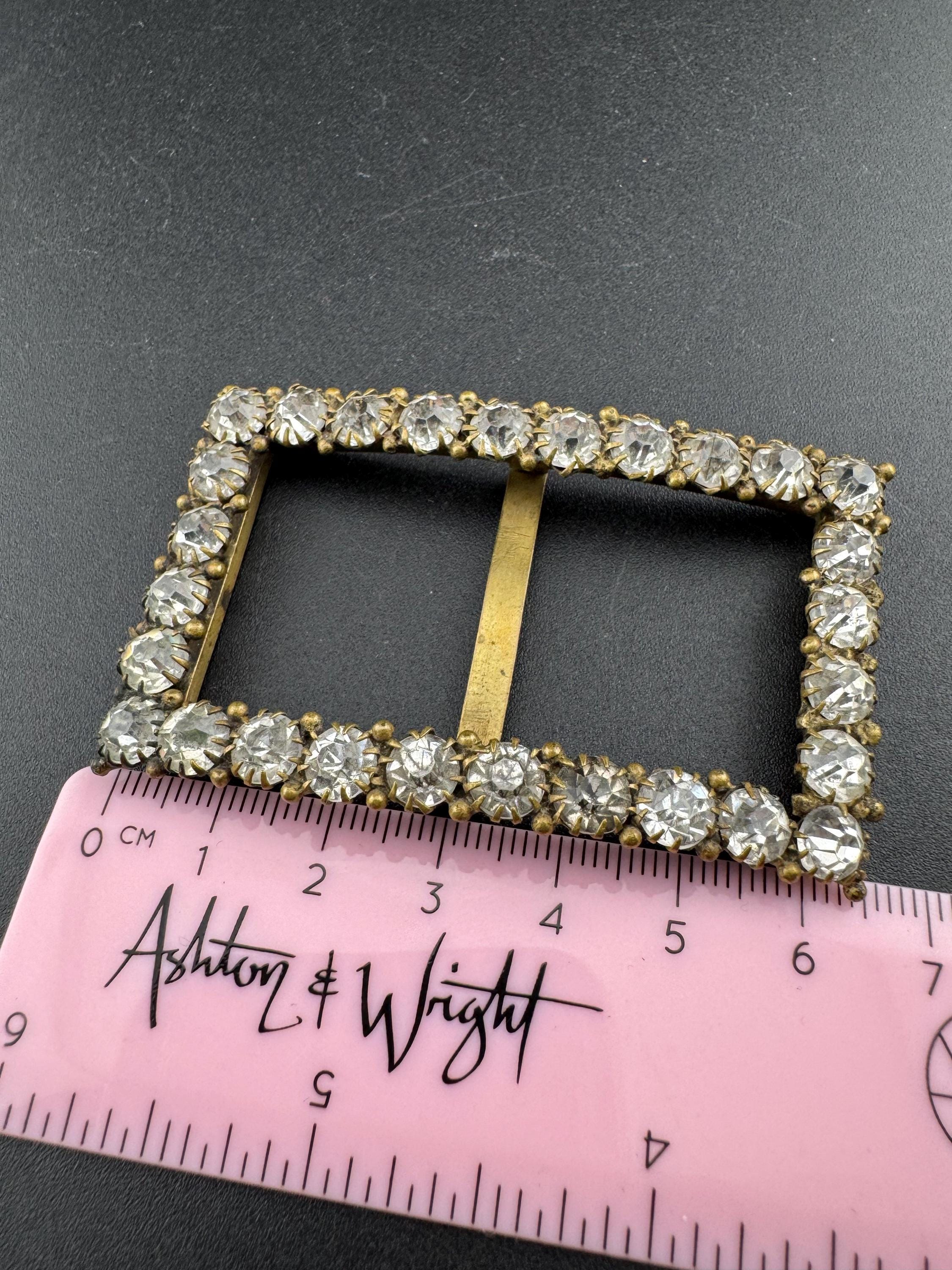 Rectangular large Antique Victorian Rhinestone Glass Paste slider belt Buckle Adornment