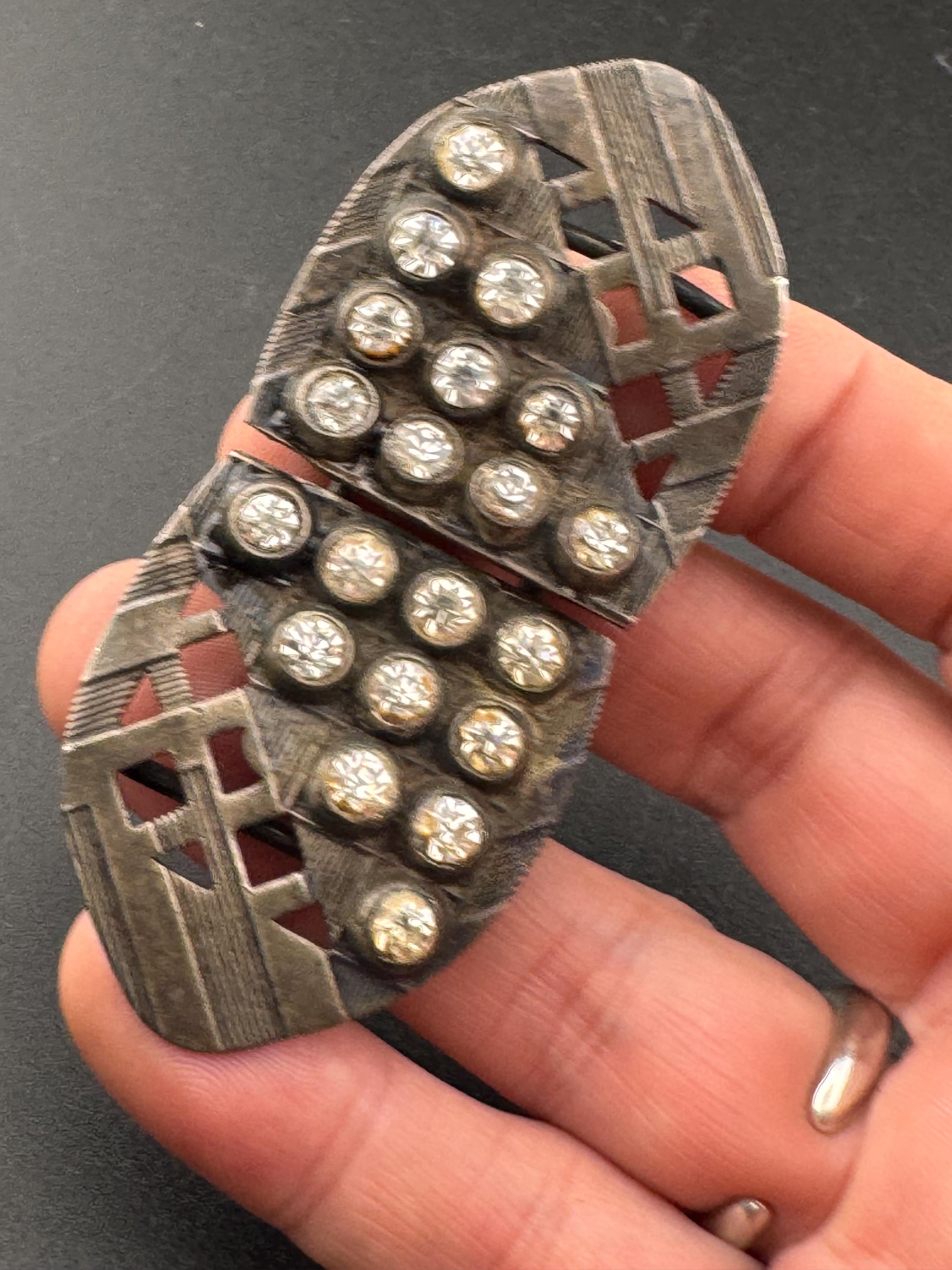 2 part diamanté art deco gold metal belt buckle antique rhinestones