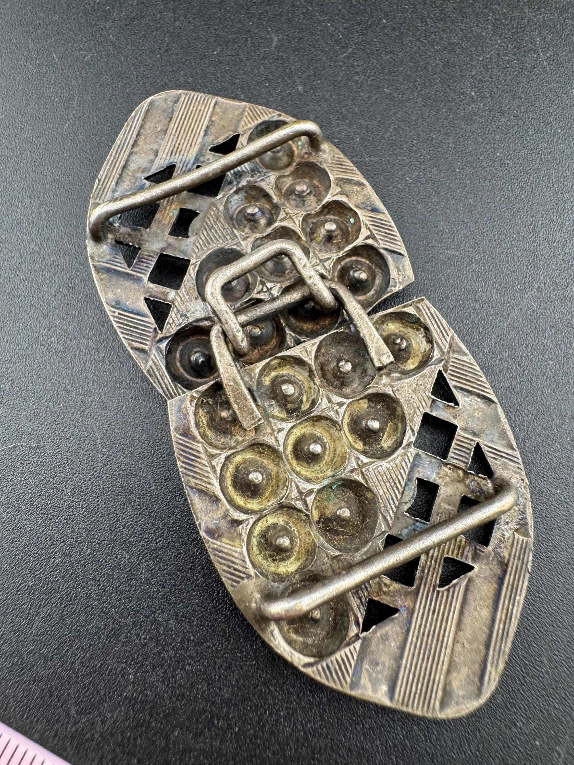 2 part diamanté art deco gold metal belt buckle antique rhinestones