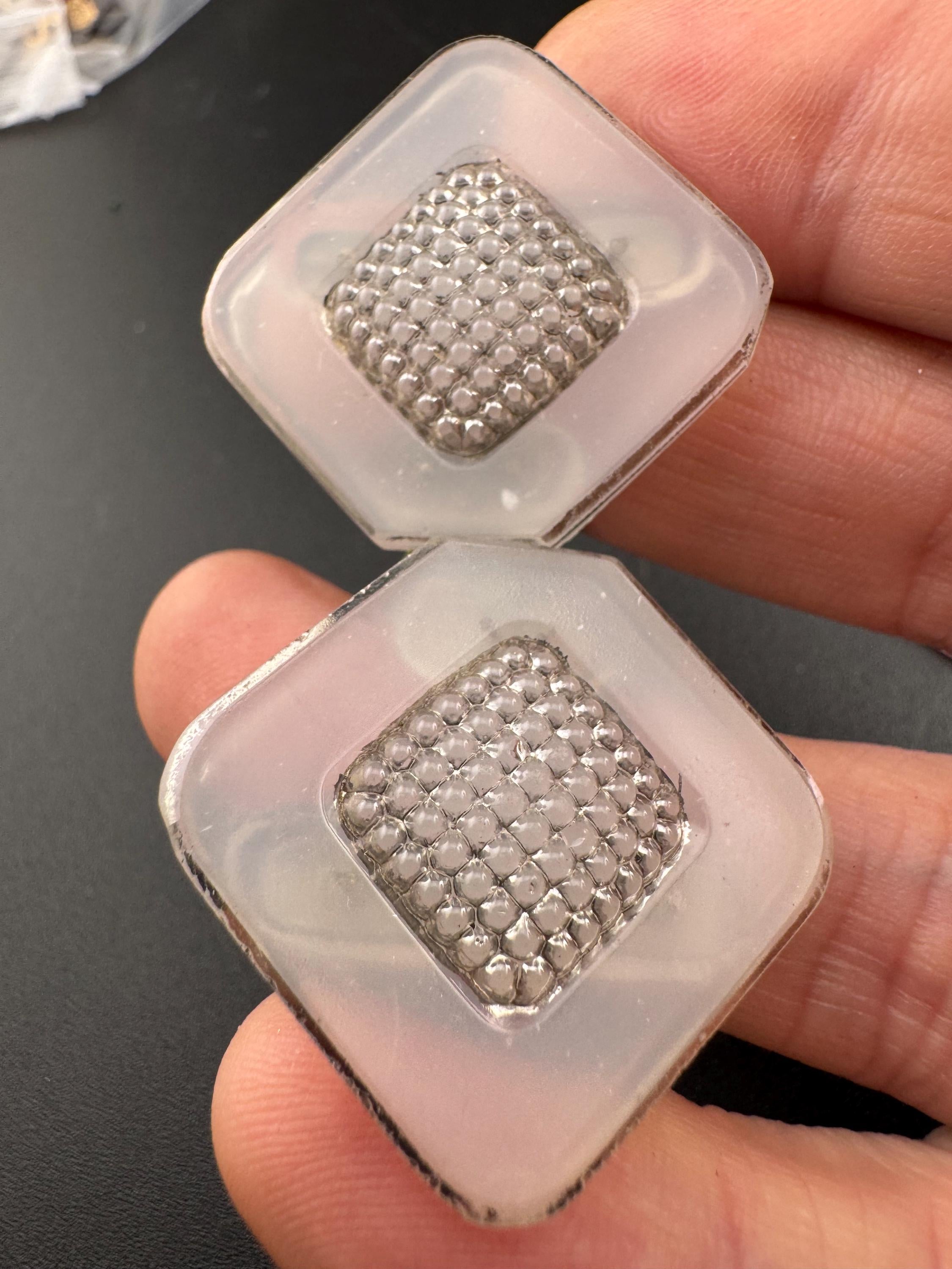 Antique 2 part Czech silver and opaque camphor glass stylish pressed glass belt buckle , haberdashery sewing