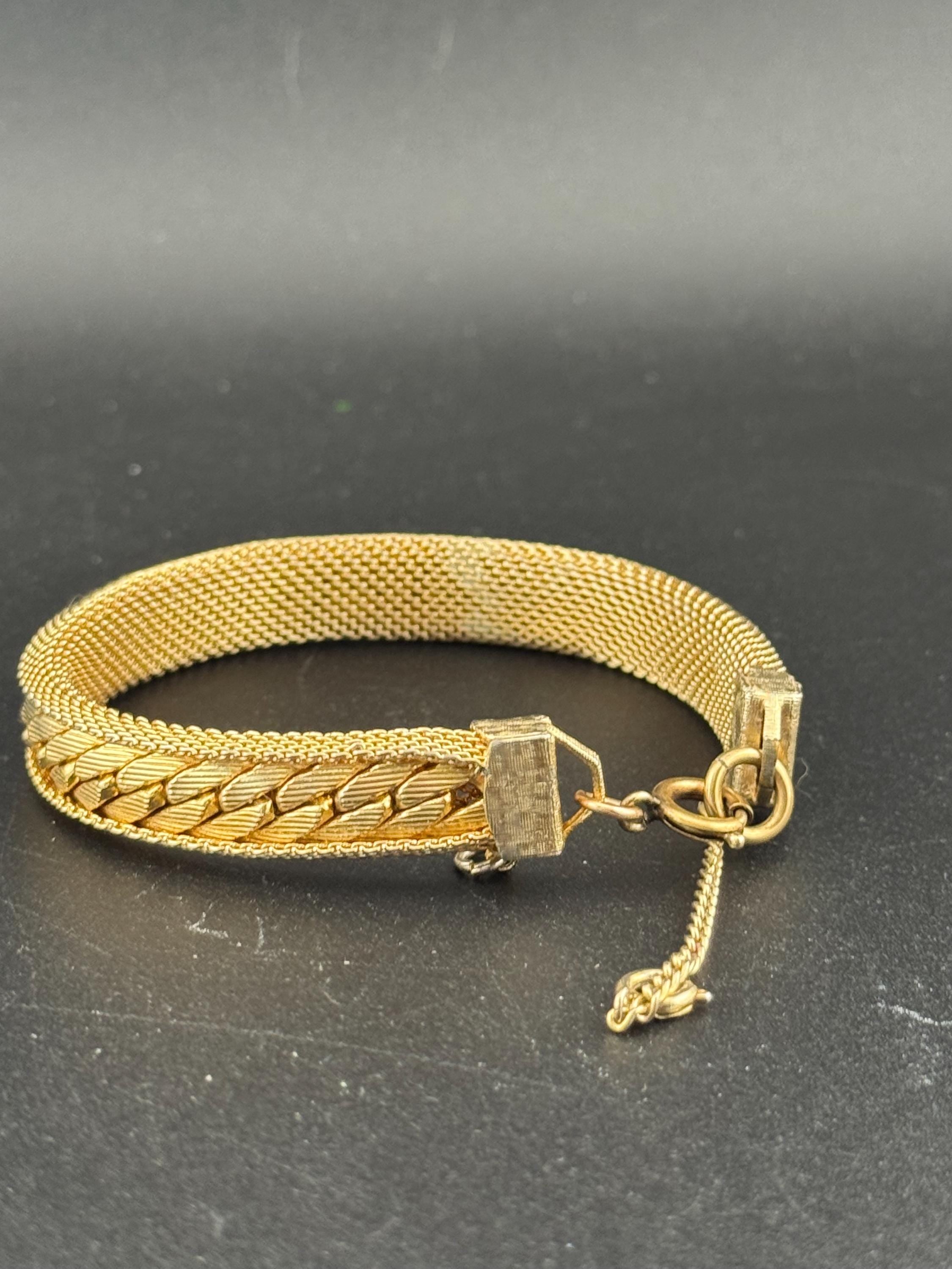 Retro 1970s Italian woven mesh wide gold tone cuff bracelet