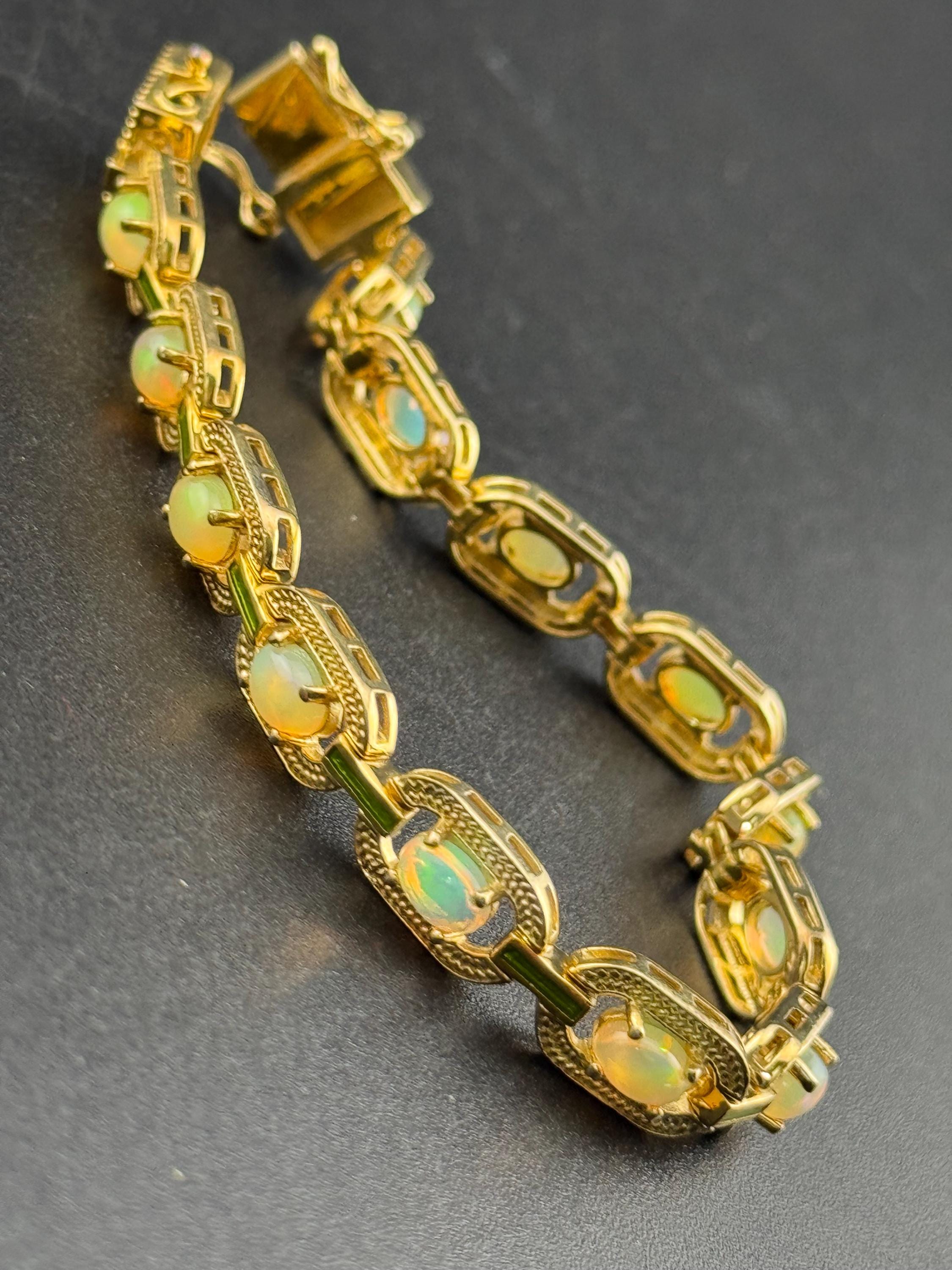 gold plating on 925 silver gilt opal saline prong set tennis bracelet 18grams 19.5cm