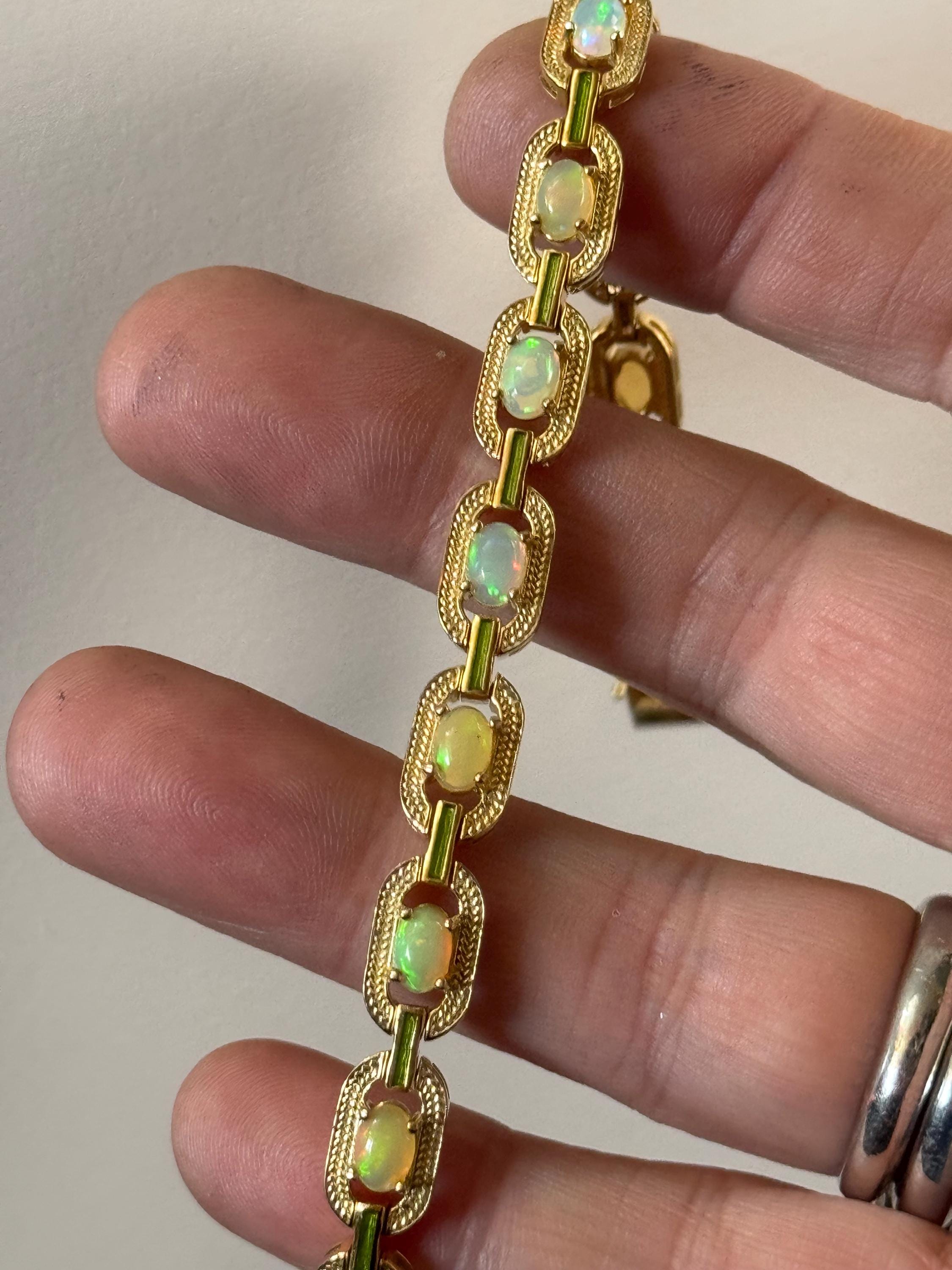 gold plating on 925 silver gilt opal saline prong set tennis bracelet 18grams 19.5cm