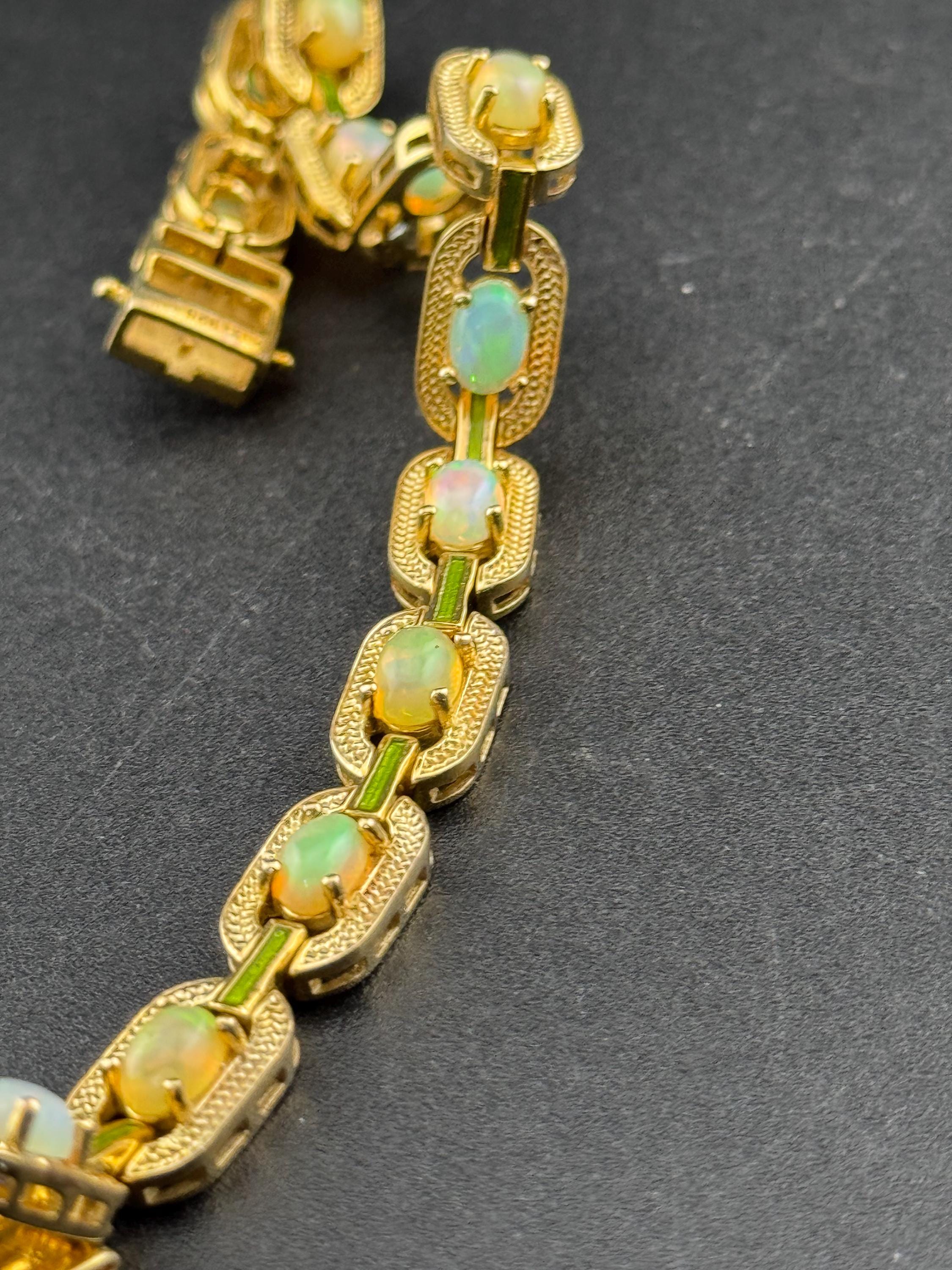 gold plating on 925 silver gilt opal saline prong set tennis bracelet 18grams 19.5cm