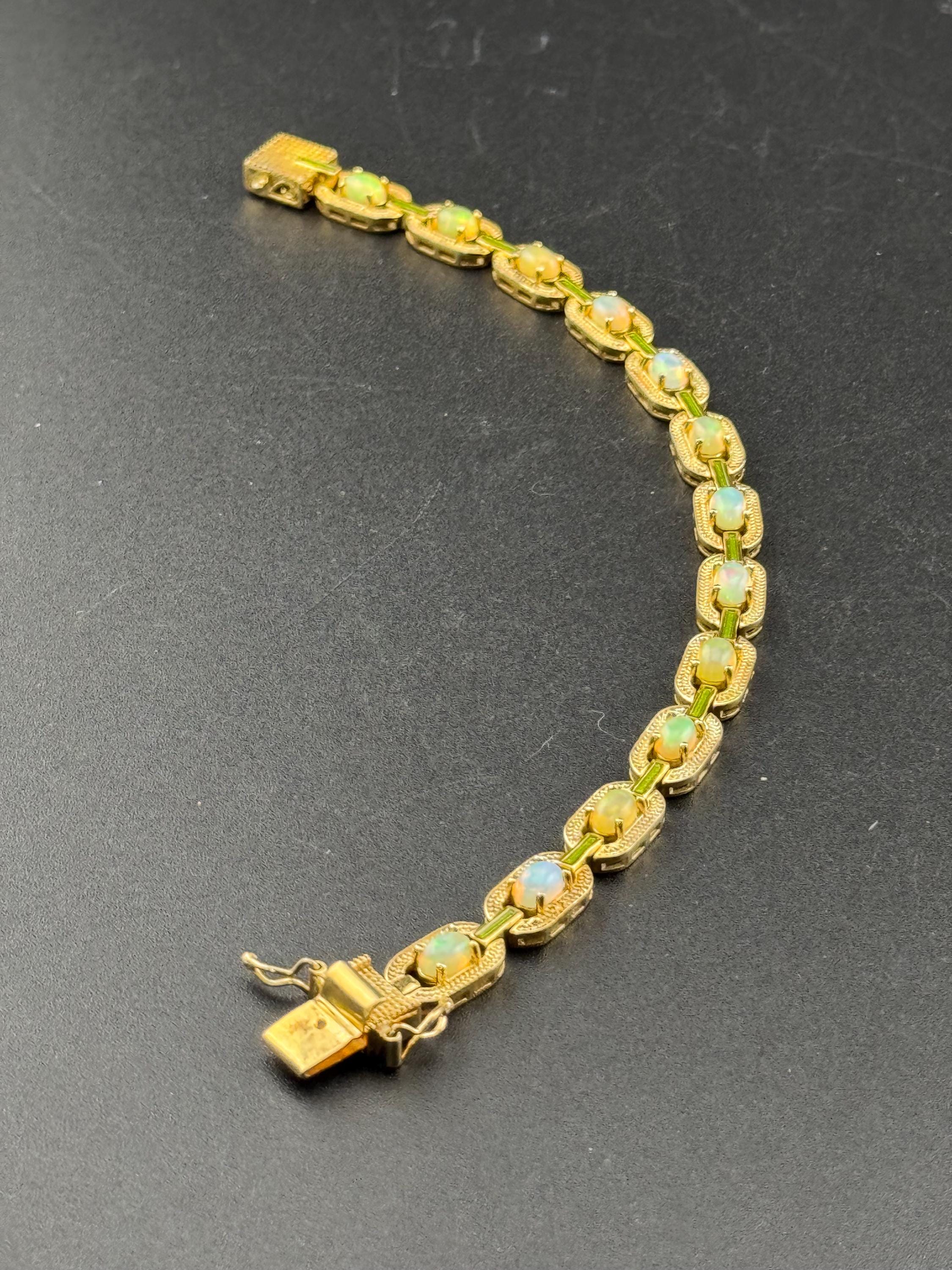 gold plating on 925 silver gilt opal saline prong set tennis bracelet 18grams 19.5cm