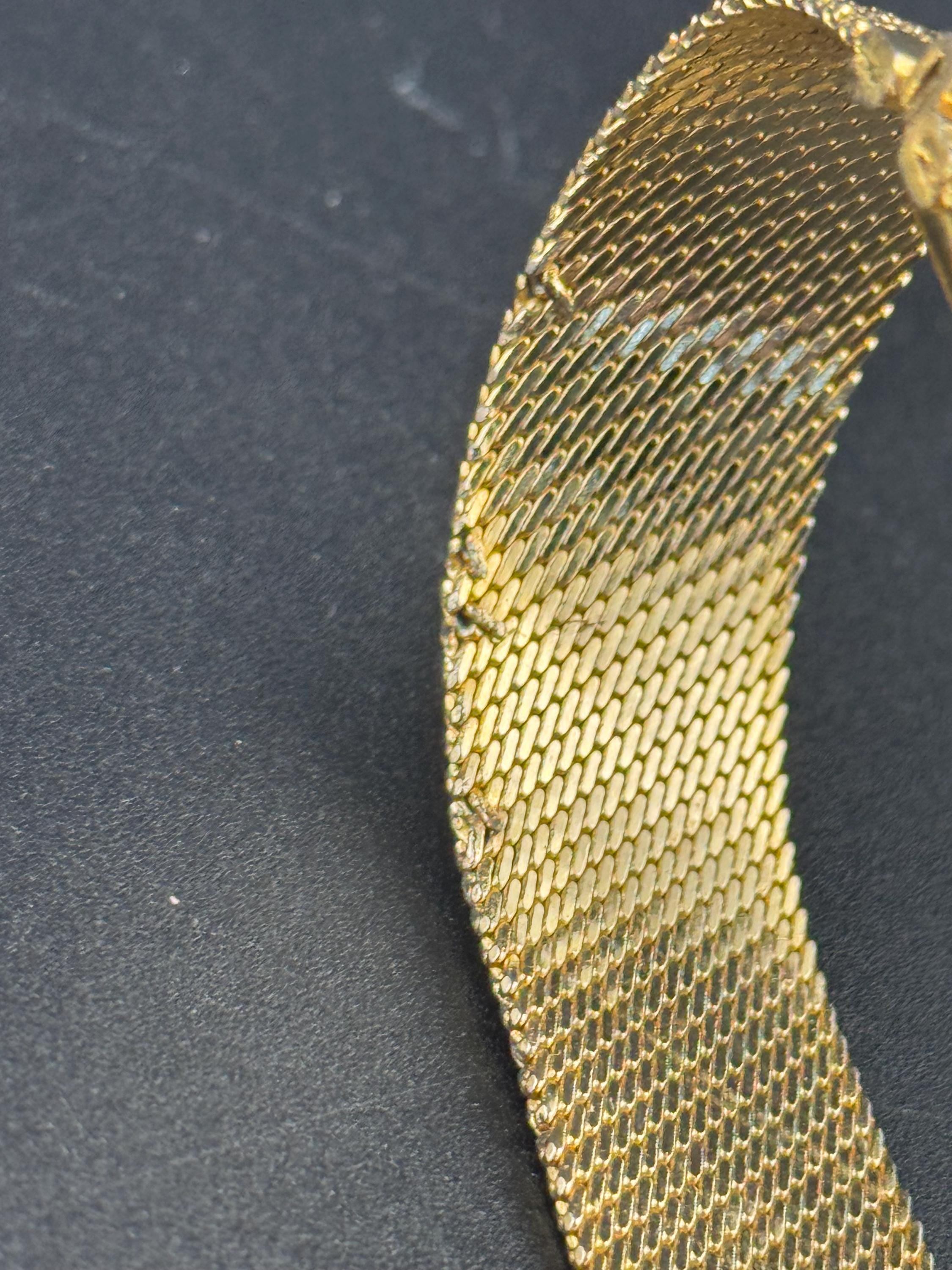 Vintage gold plated modernist slim flat textured mesh bangle bracelet 19cm x 18mm