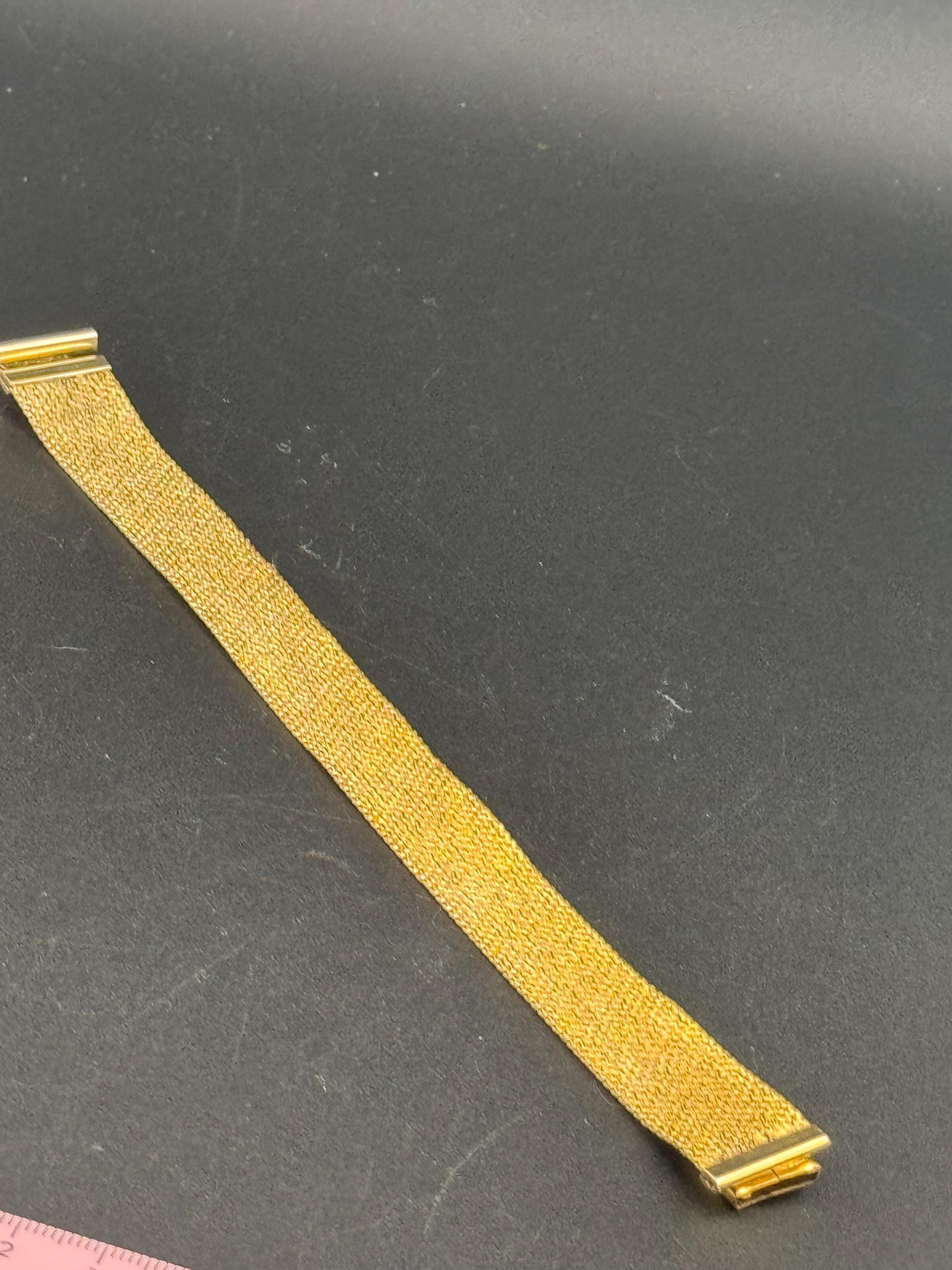 Vintage gold plated modernist slim flat textured mesh bangle bracelet 19cm x 18mm