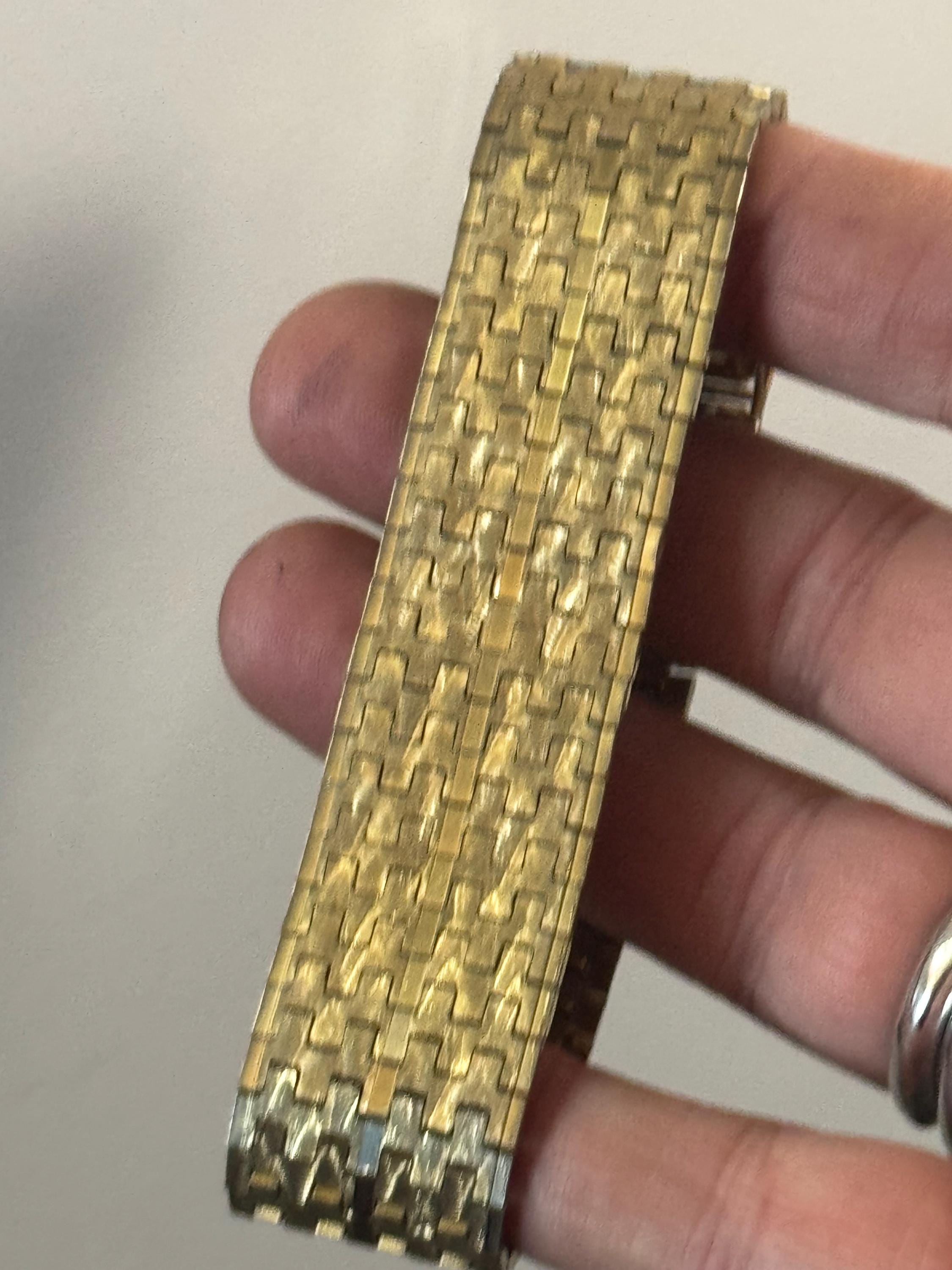 1970s Italian articulated flat textured modernist chanpagne 18k gold plated cuff wrap articulated bracelet 20 cm long x  21mm wide