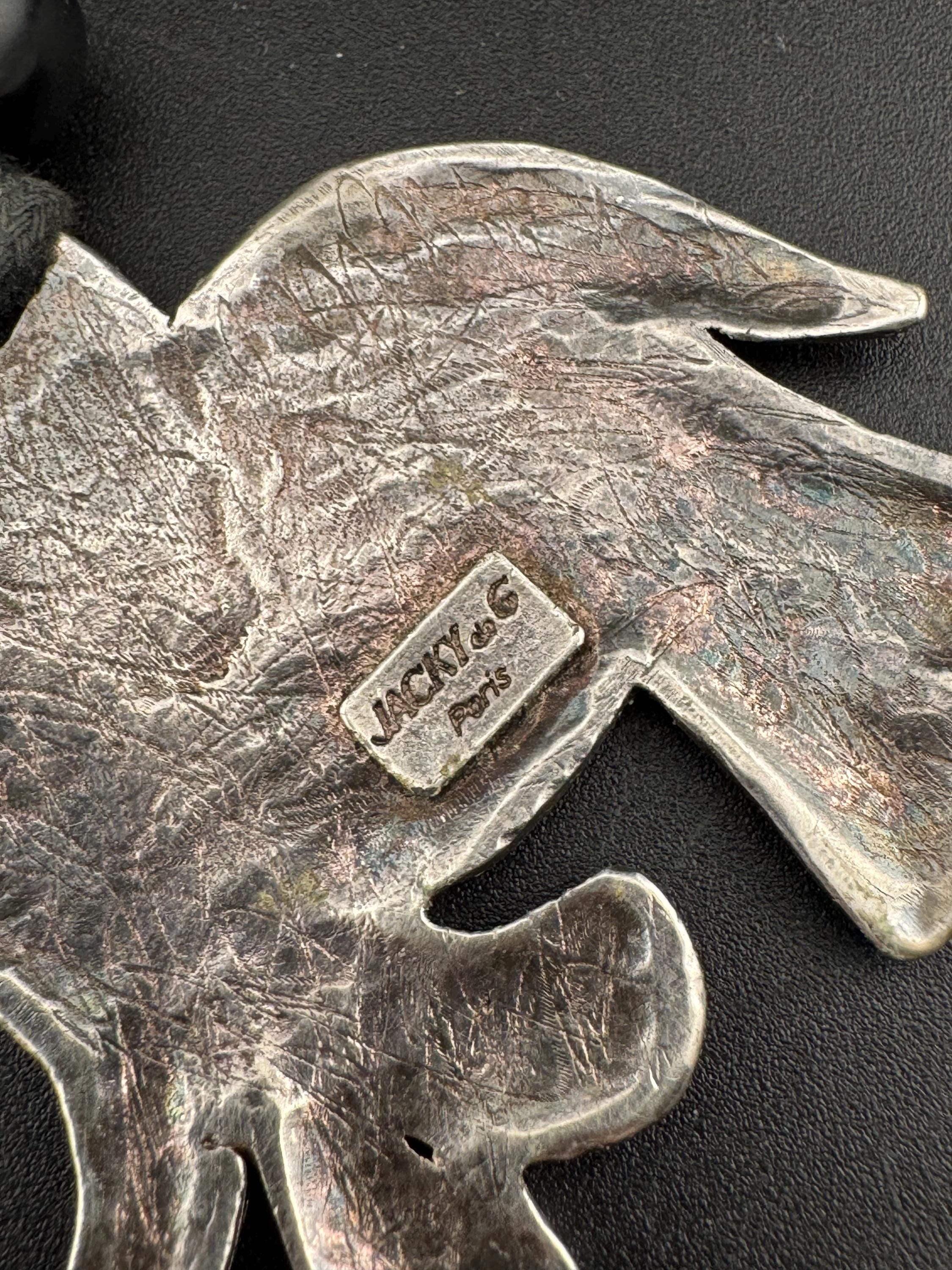 Vintage Paris Jacky de G designer silver elephant pendant necklace