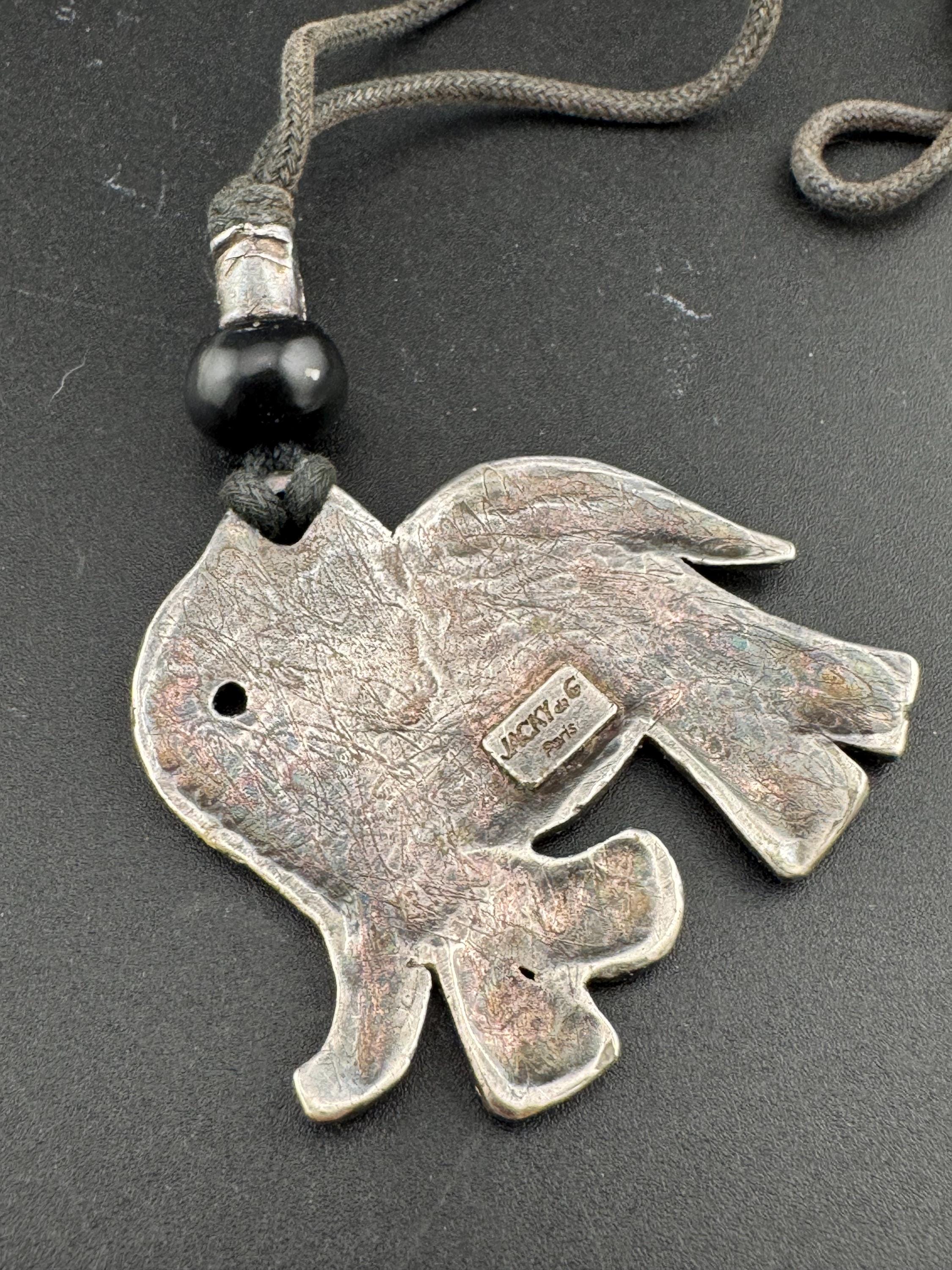 Vintage Paris Jacky de G designer silver elephant pendant necklace