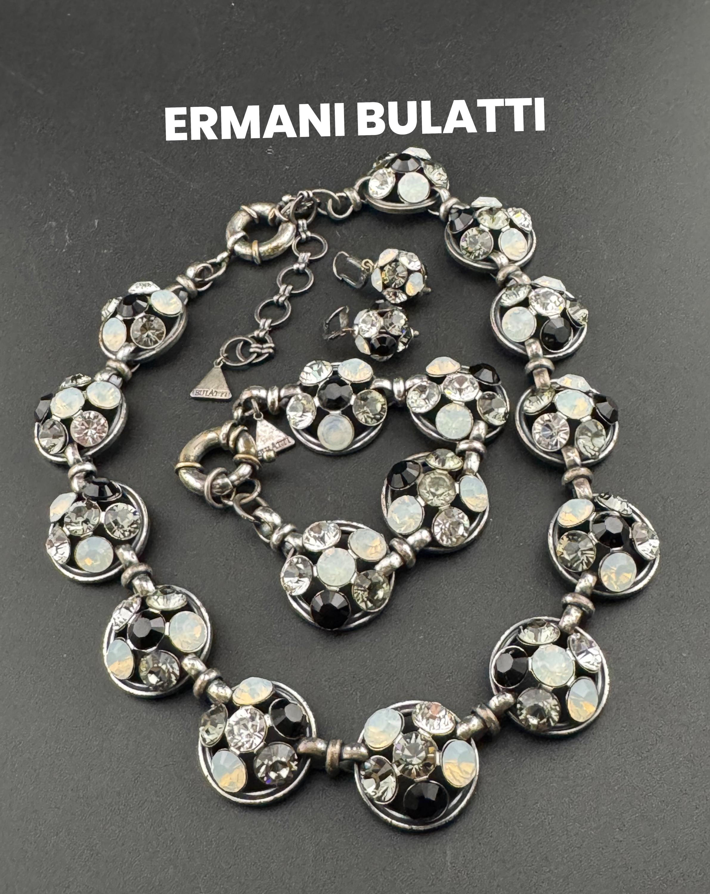 Signed BULATTI modernist designer diamanté choker necklace and matching braceket and pierced earrings jewellery set
