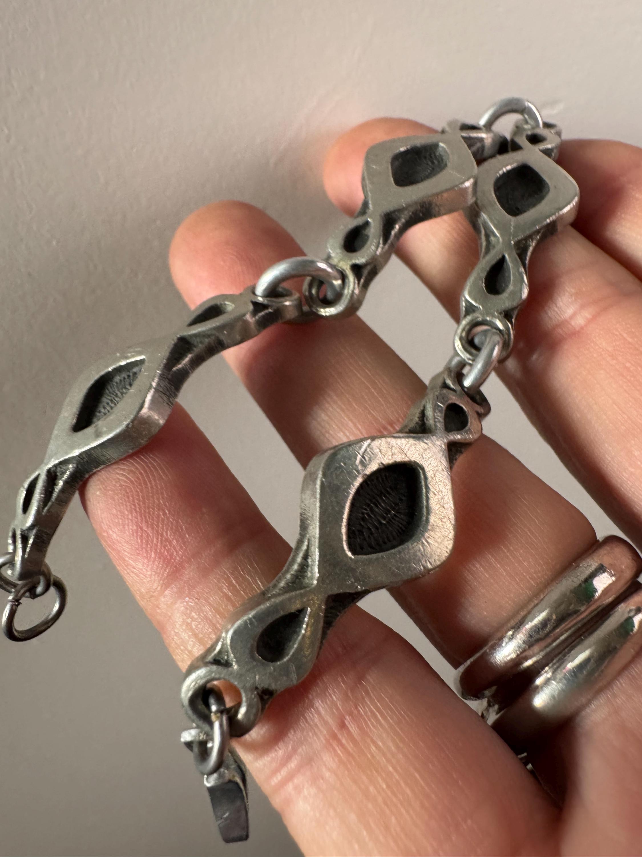 Rune Tennesmed Swedish designer pewter grey and blue modernist bracelet 20cm unisex size