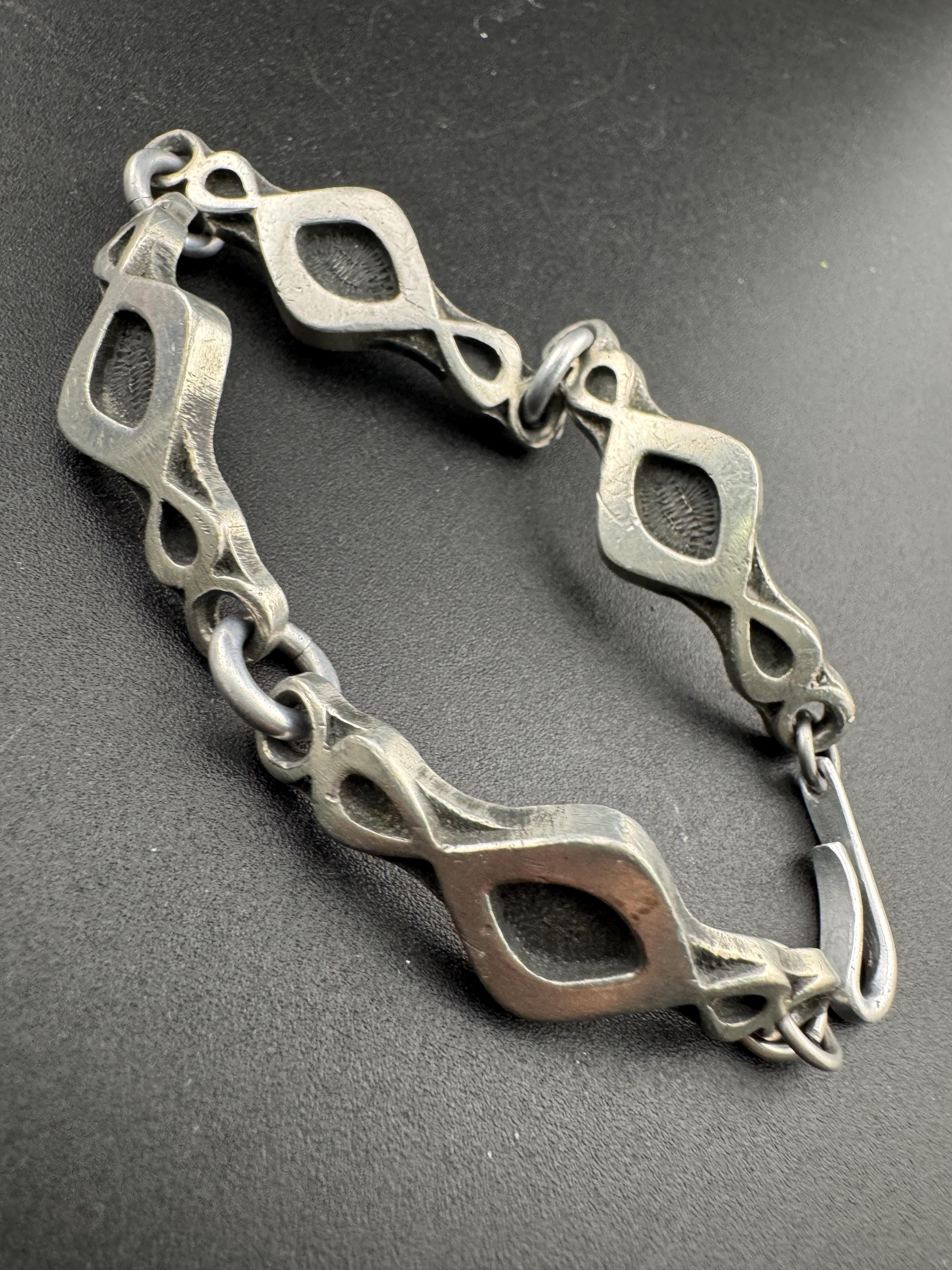 Rune Tennesmed Swedish designer pewter grey and blue modernist bracelet 20cm unisex size