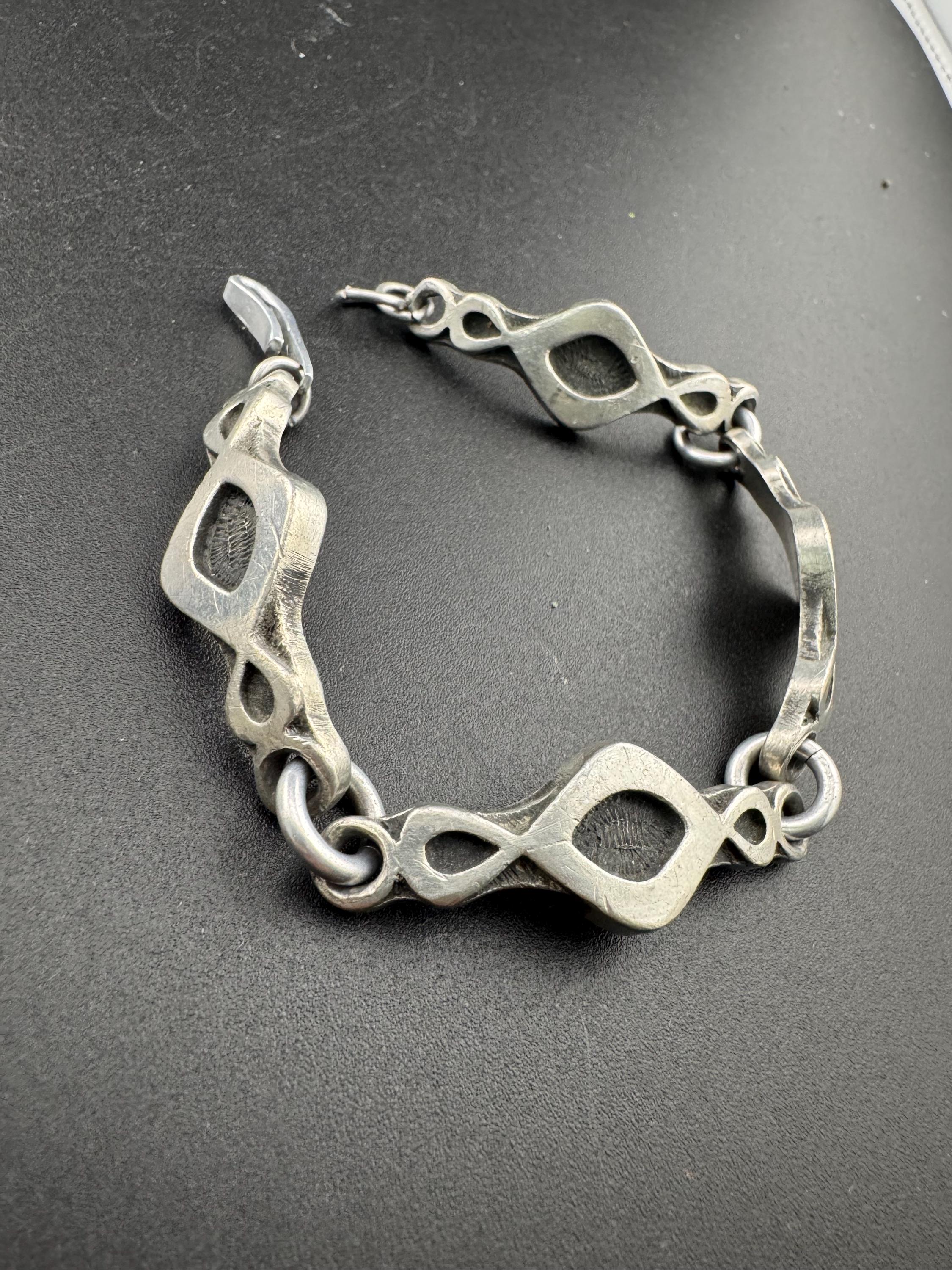 Rune Tennesmed Swedish designer pewter grey and blue modernist bracelet 20cm unisex size