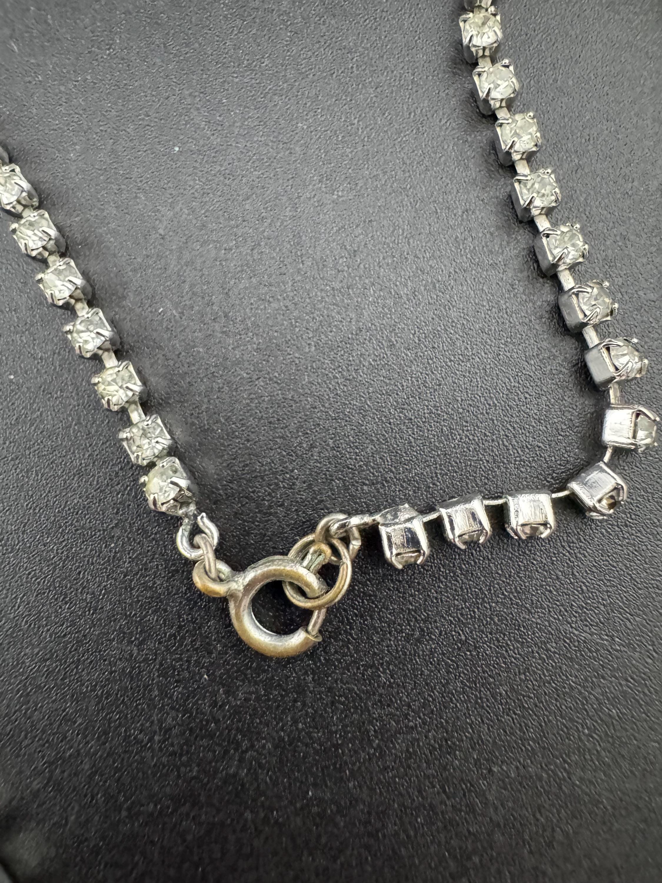 42cm Vintage clear diamanté sparkly rhinestone crystal silver tone choker necklace mid century