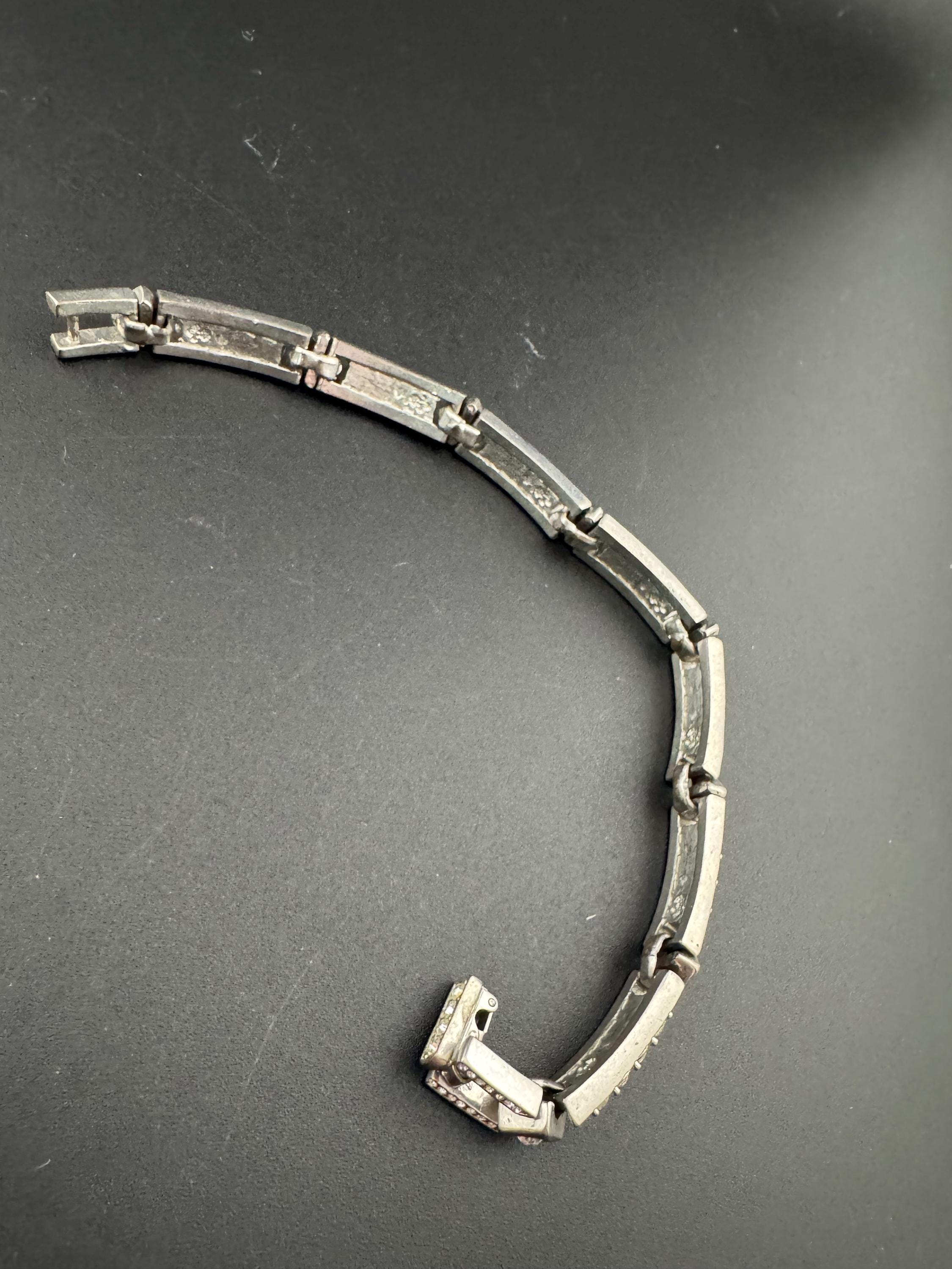 Vintage clear diamanté Crystal geometric art deco style panel link silver tone tennis bracelet