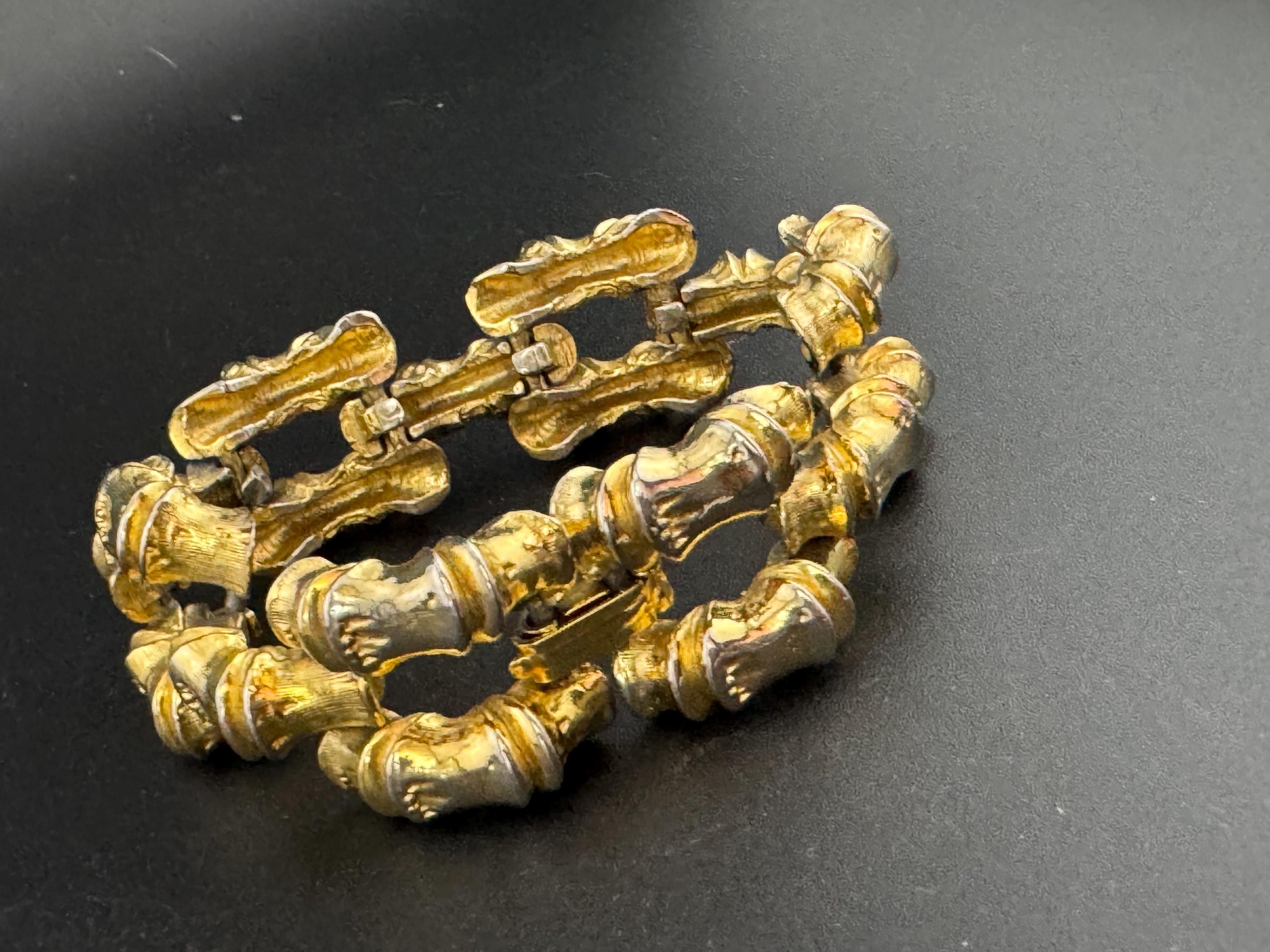 Vintage gold tone modernist chunky bamboo panel link bracelet 19 x 2cm