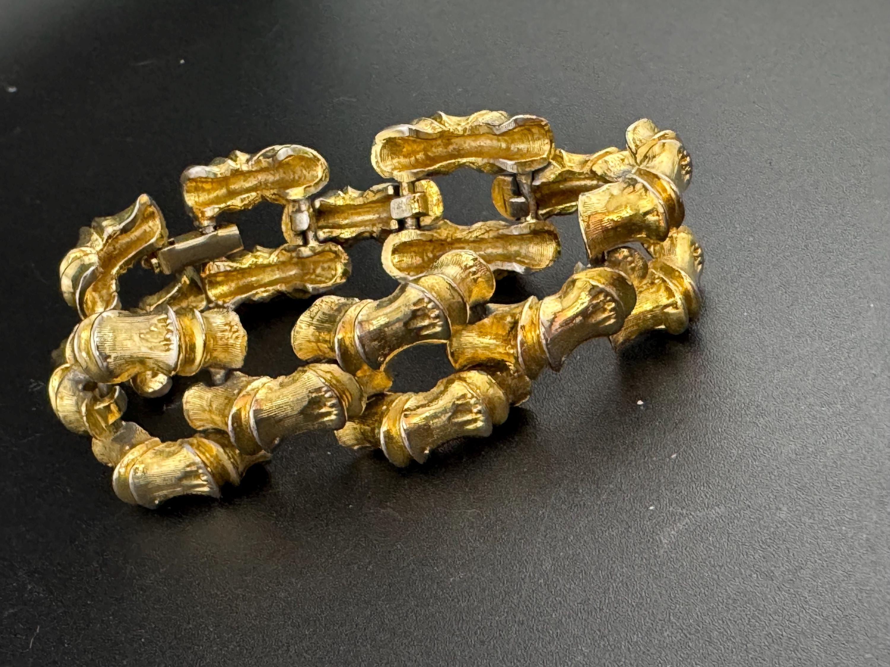 Vintage gold tone modernist chunky bamboo panel link bracelet 19 x 2cm