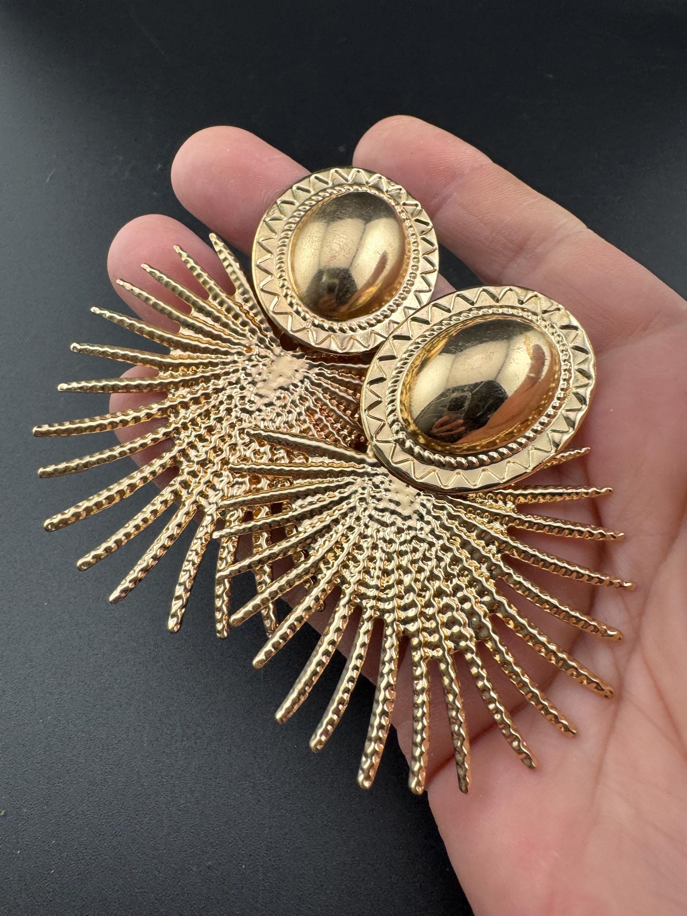 Retro Etruscan style gold tone door knocker drop dangly earrings for pierced ears