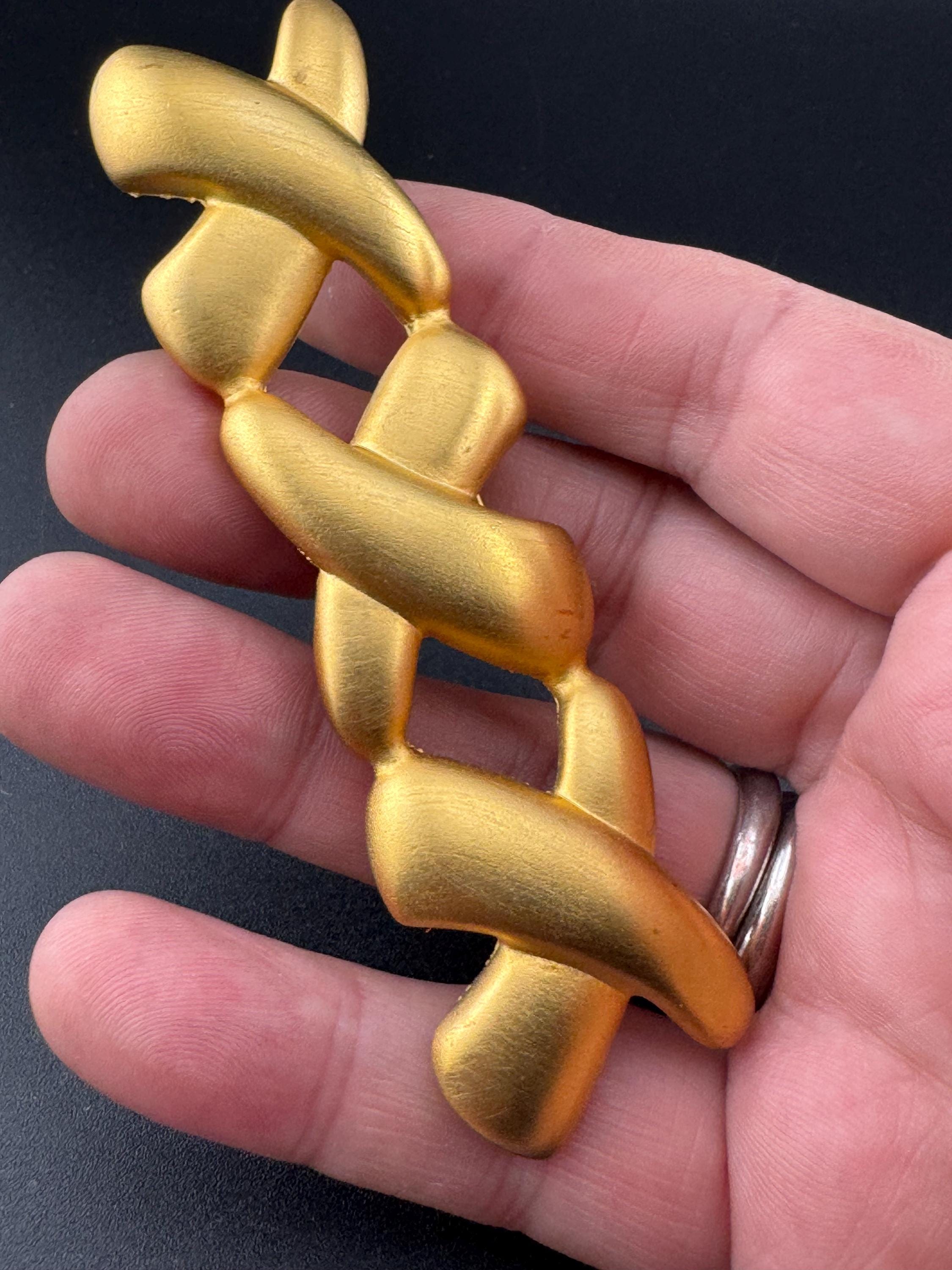 vintage 9cm modernist Matt gold tone modernist X cross brooch large