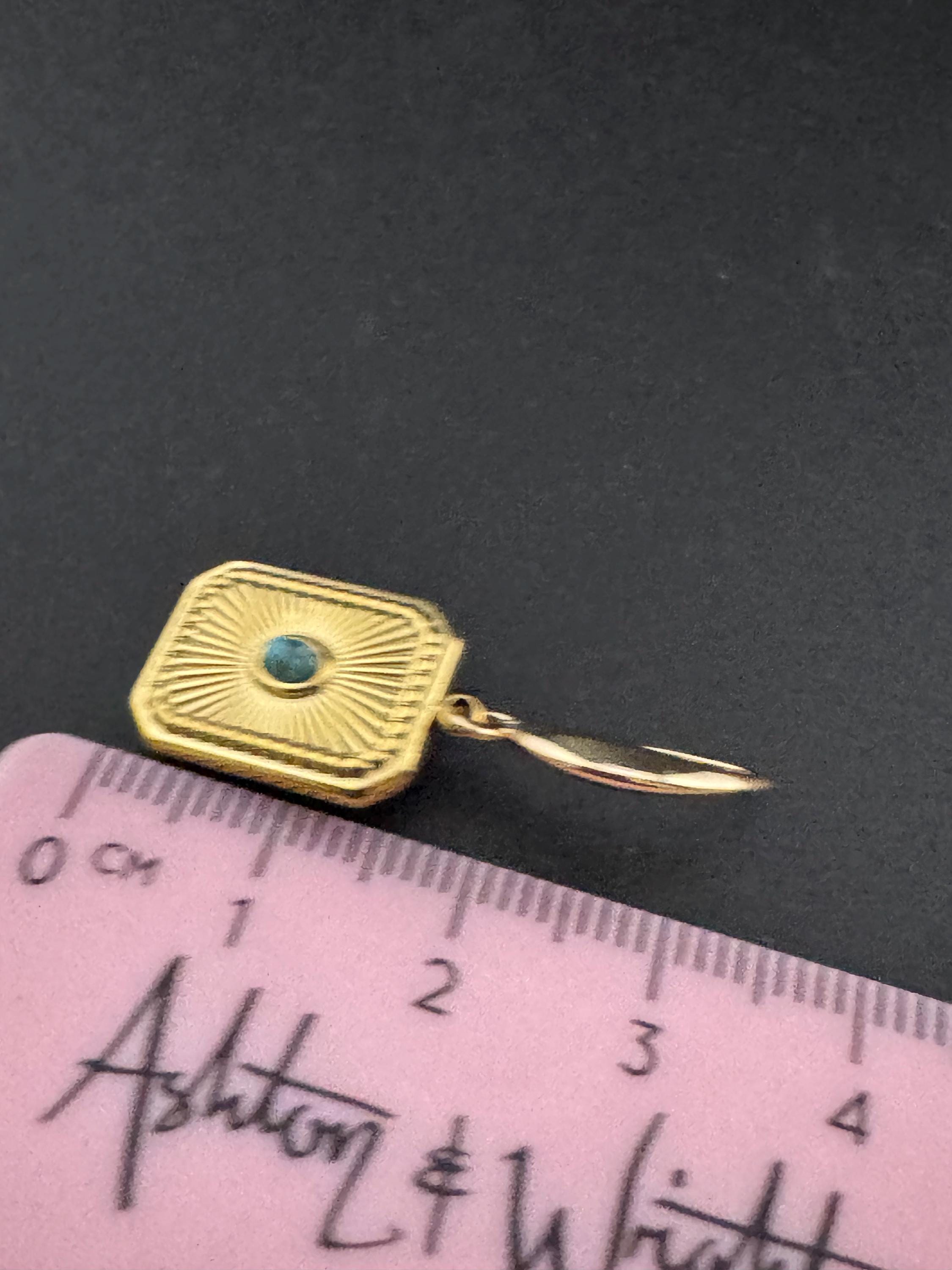 18k gold plated turquoise blue enamel Victorian octagonal star charm panel earrings