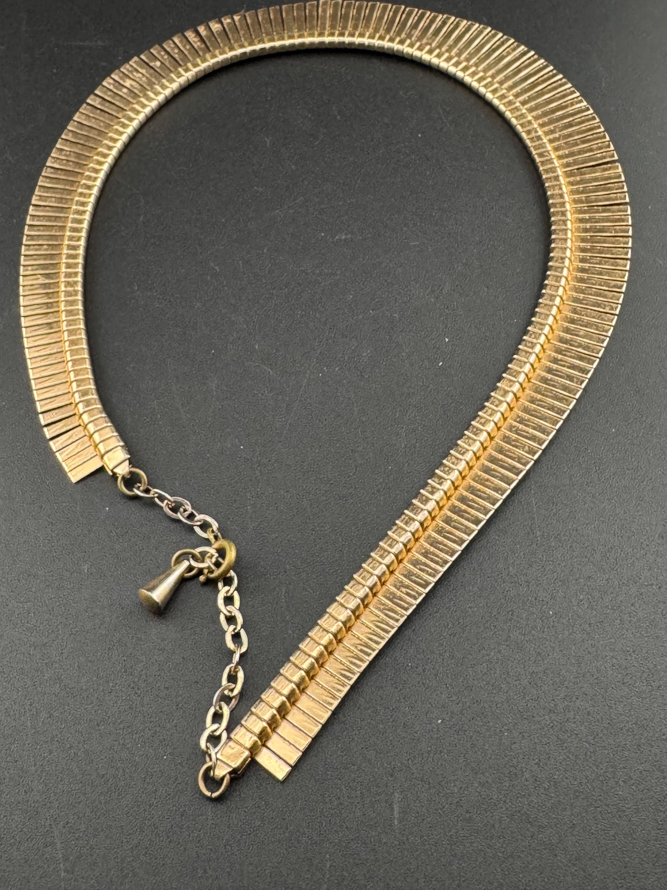 Vintage Egyptian Revival Cleopatra Necklace Wide Link Runway Statement Choker to 43cm